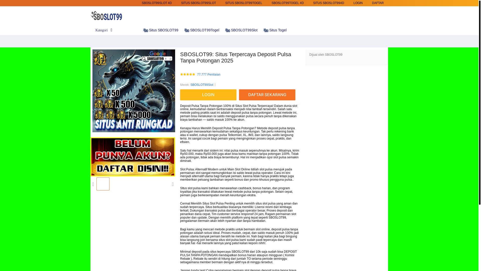 website screenshot of https://sboslot99agen.pages.dev/