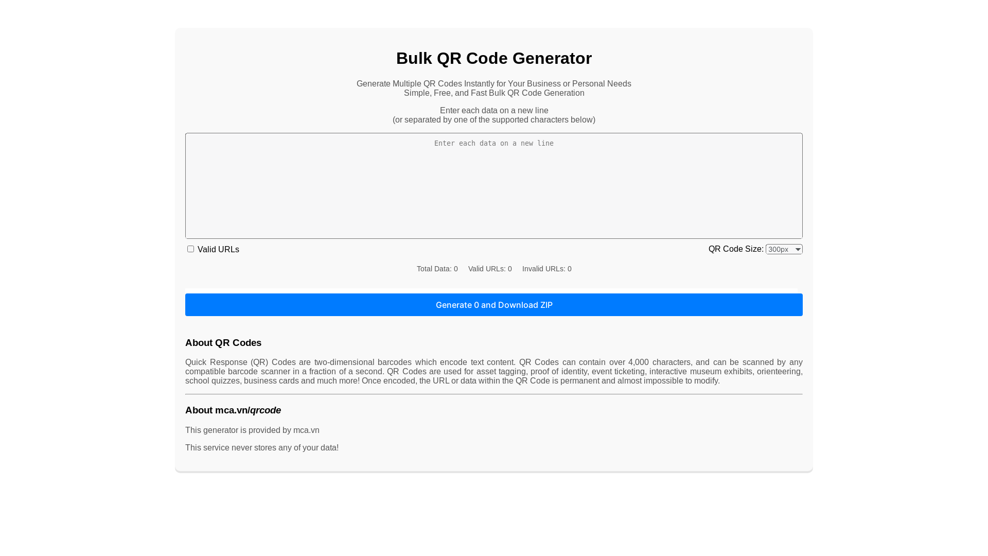 website screenshot of https://mcaqrcode.pages.dev/