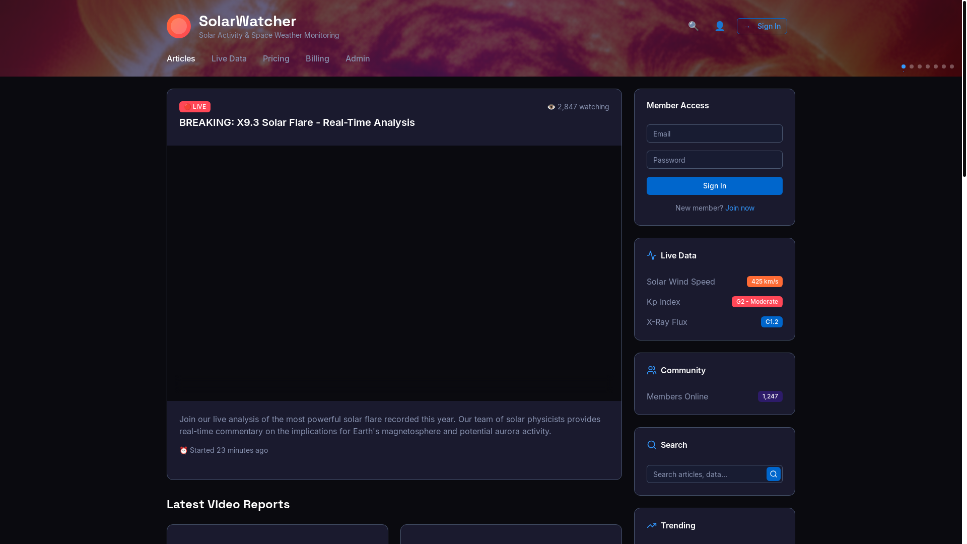 website screenshot of https://solarwatcher.pages.dev/