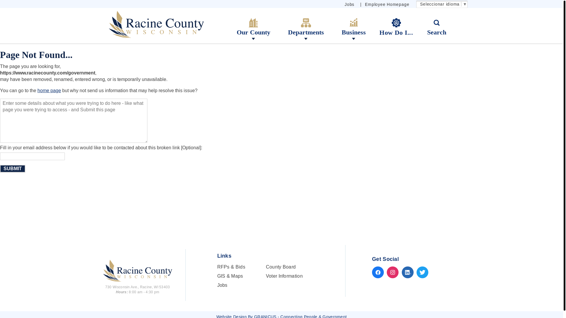 website screenshot of https://www.racinecounty.com/government
