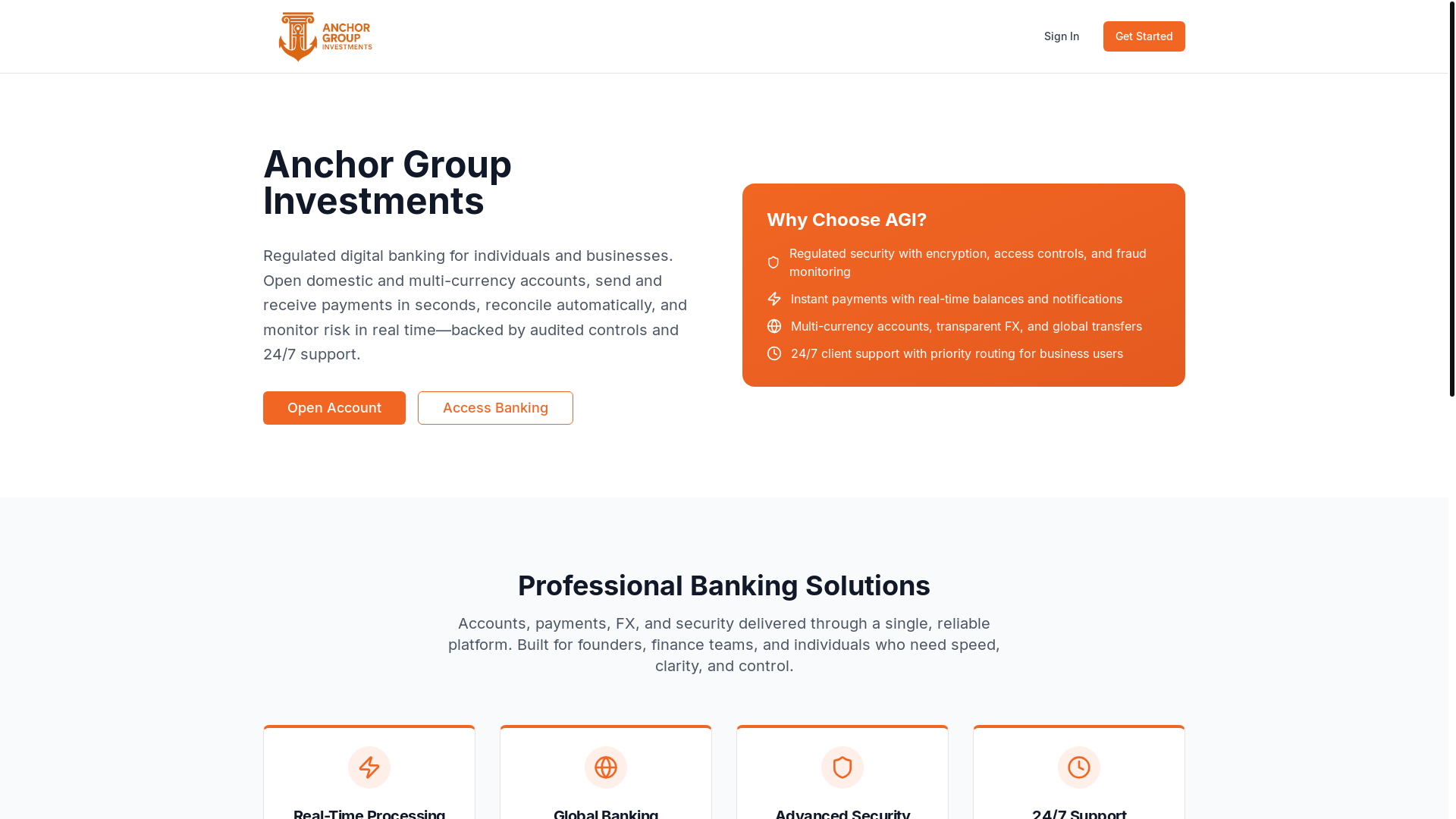 website screenshot of https://anchorgroupinv.com/