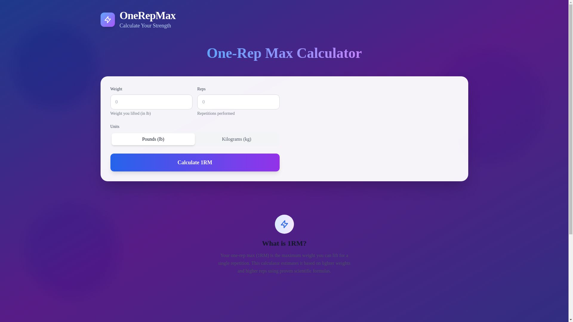 website screenshot of https://1rmcalculate.com/