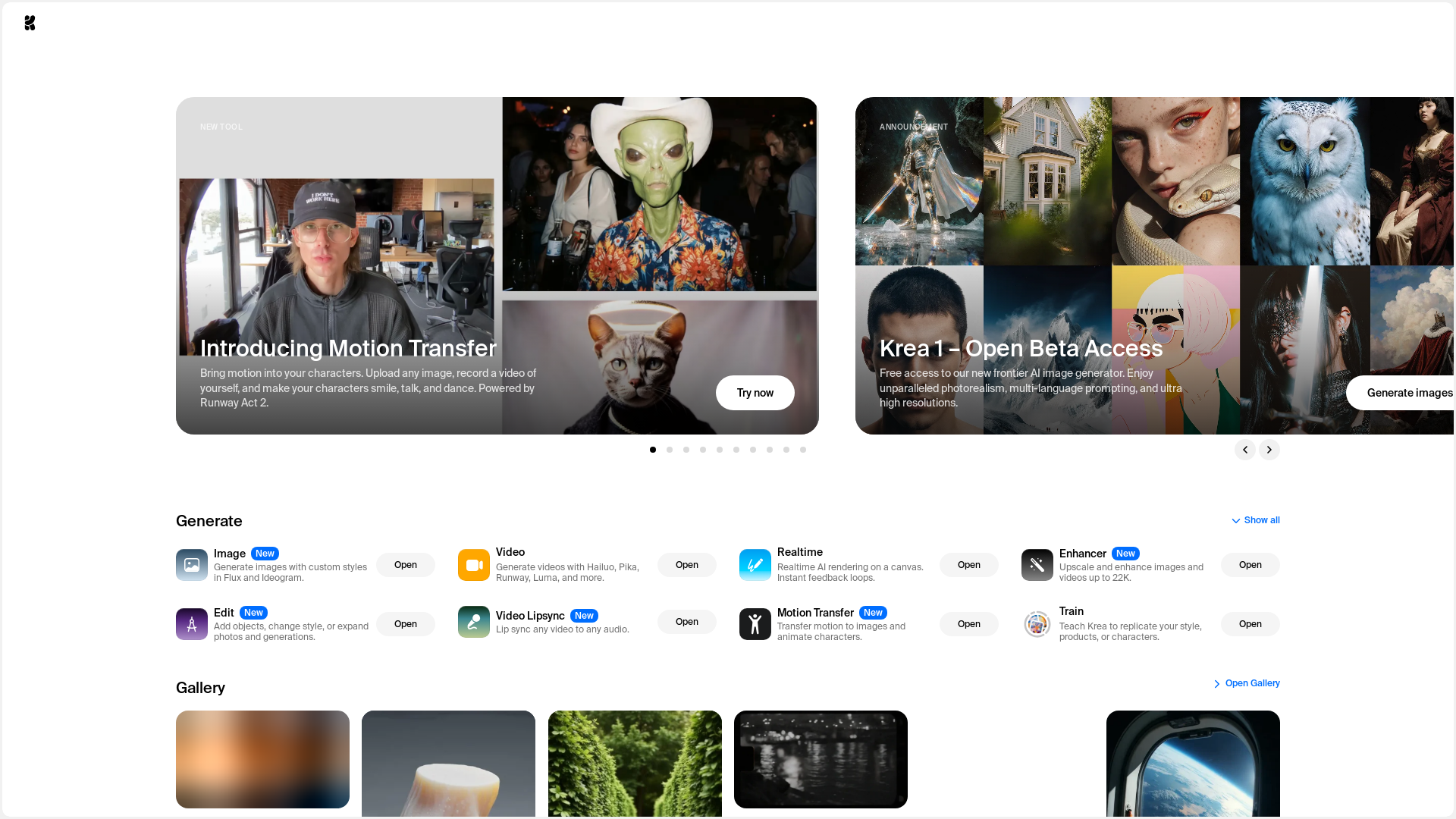 website screenshot of https://krea.ai/