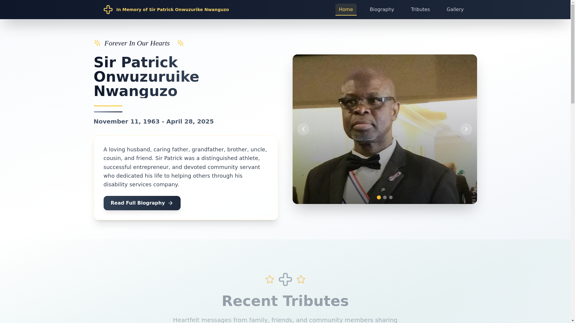 website screenshot of https://memories-of-sir-patrick-nwanguzo.com/