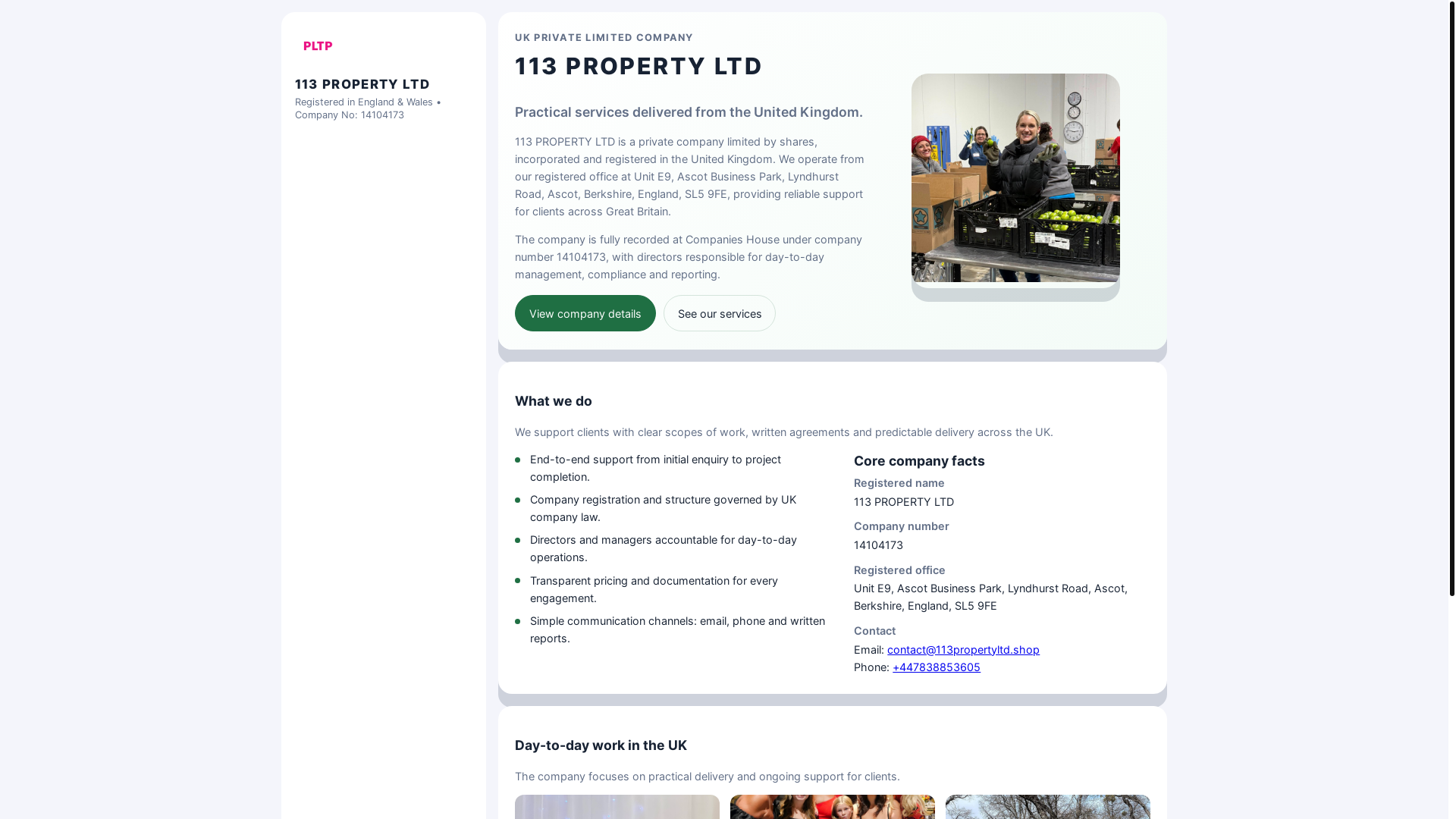 website screenshot of https://113propertyltd.shop/