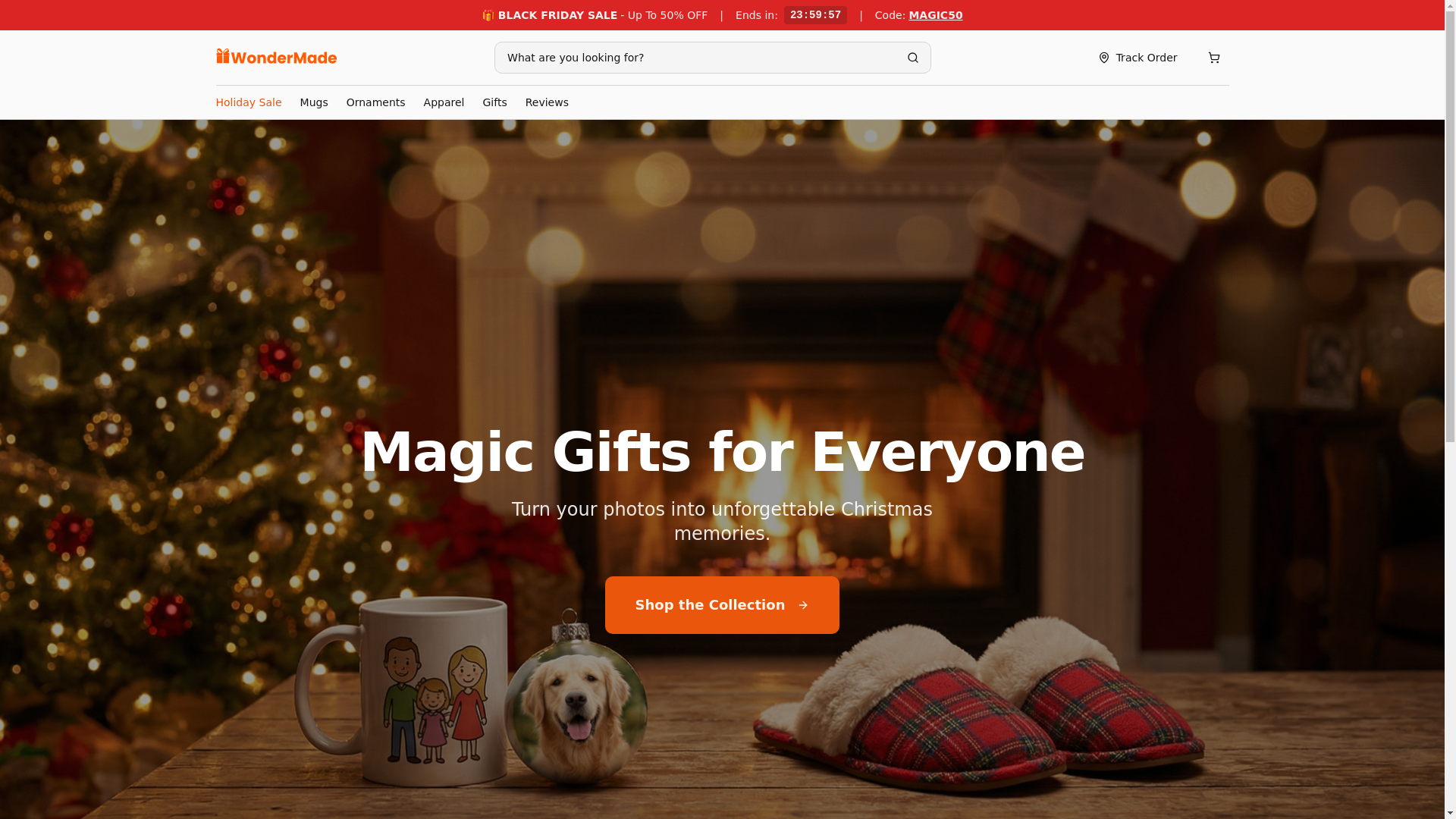 website screenshot of https://wondermadegifts.com/