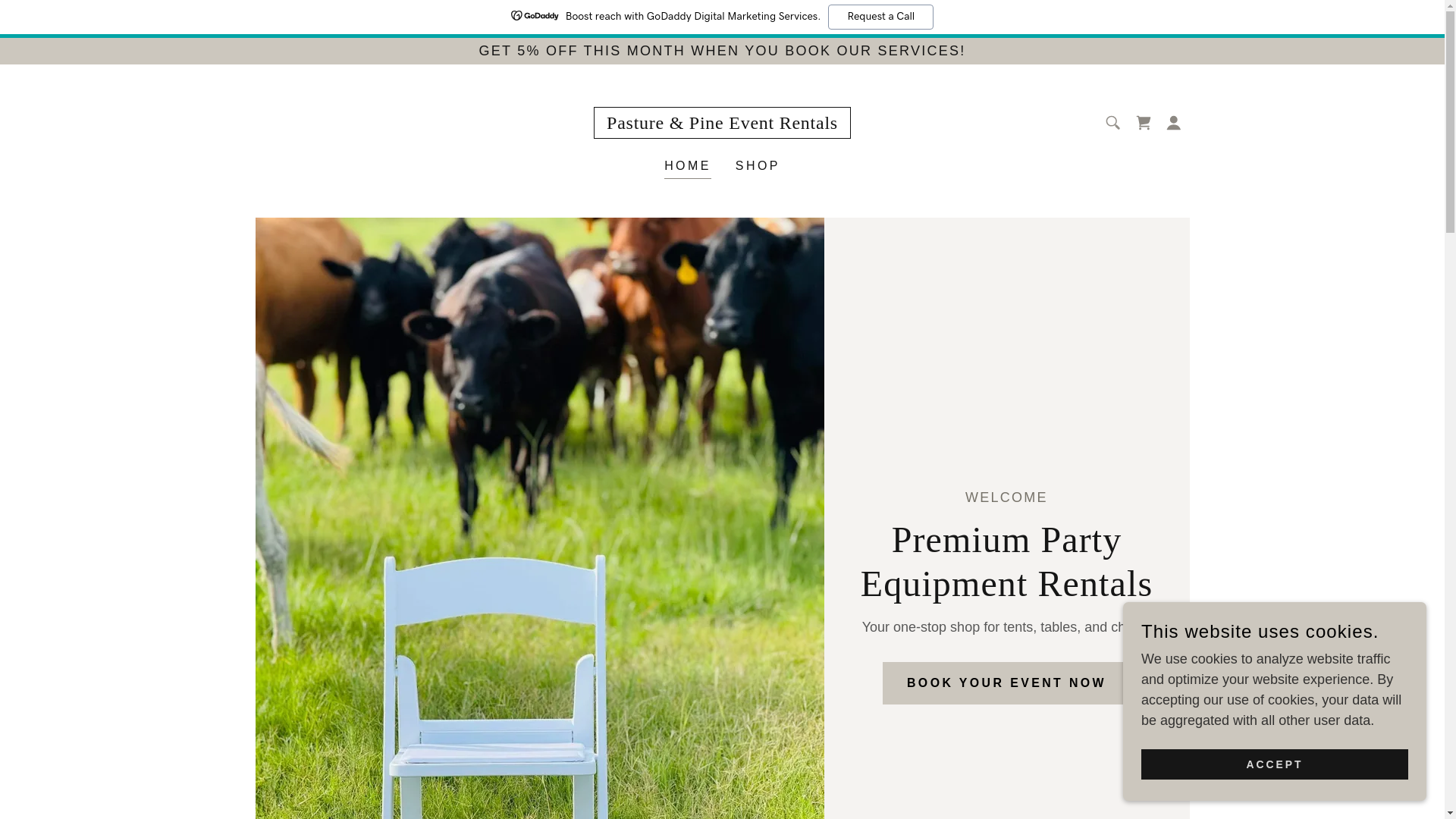 website screenshot of https://pastureandpineevents.com/