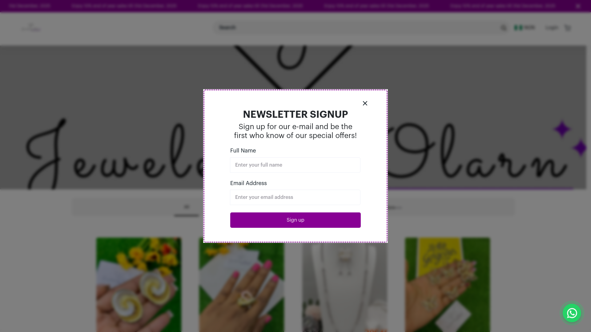 website screenshot of https://jeweledbyolarn.com/