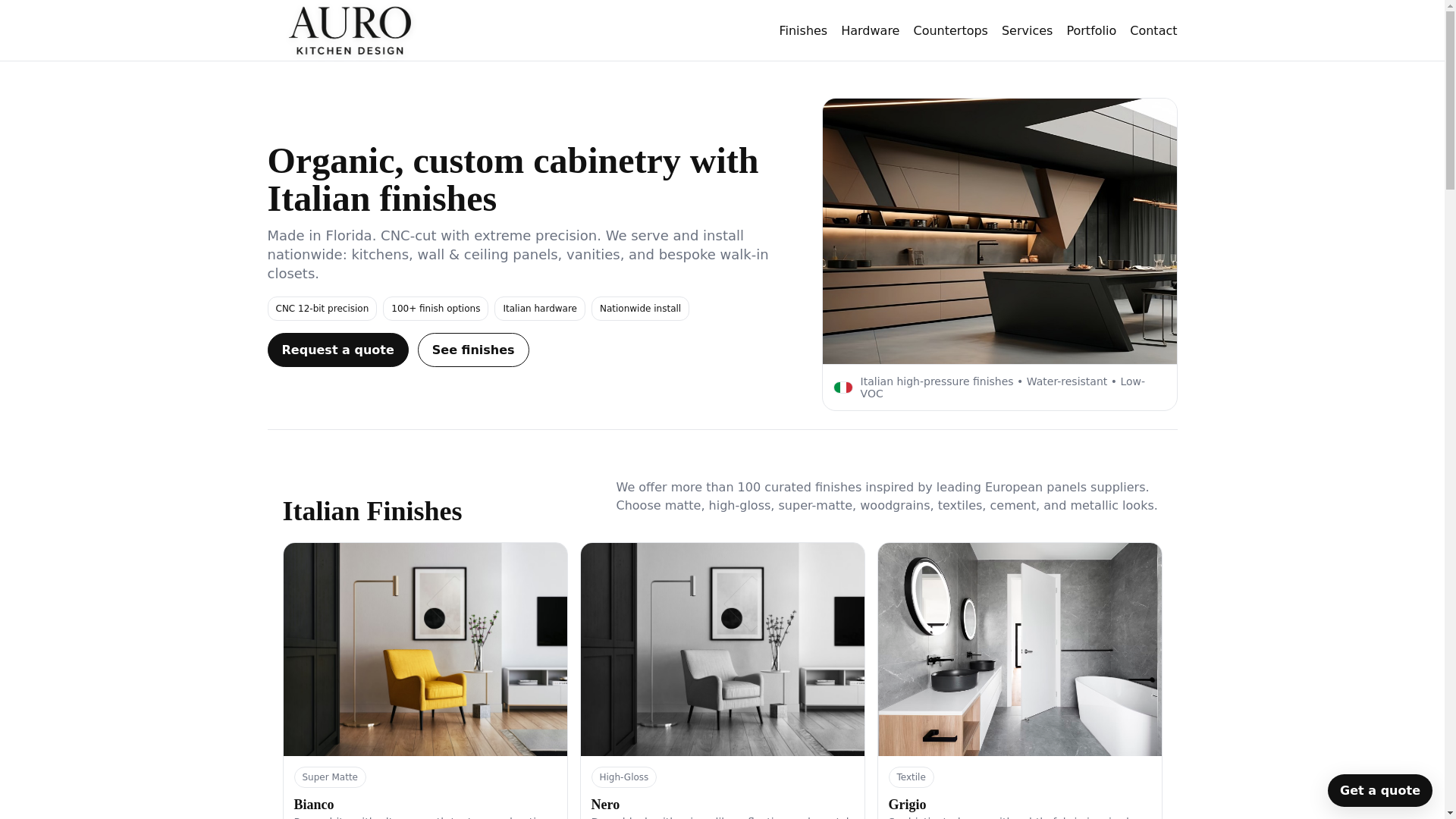 website screenshot of https://aurokitchendesign.com/