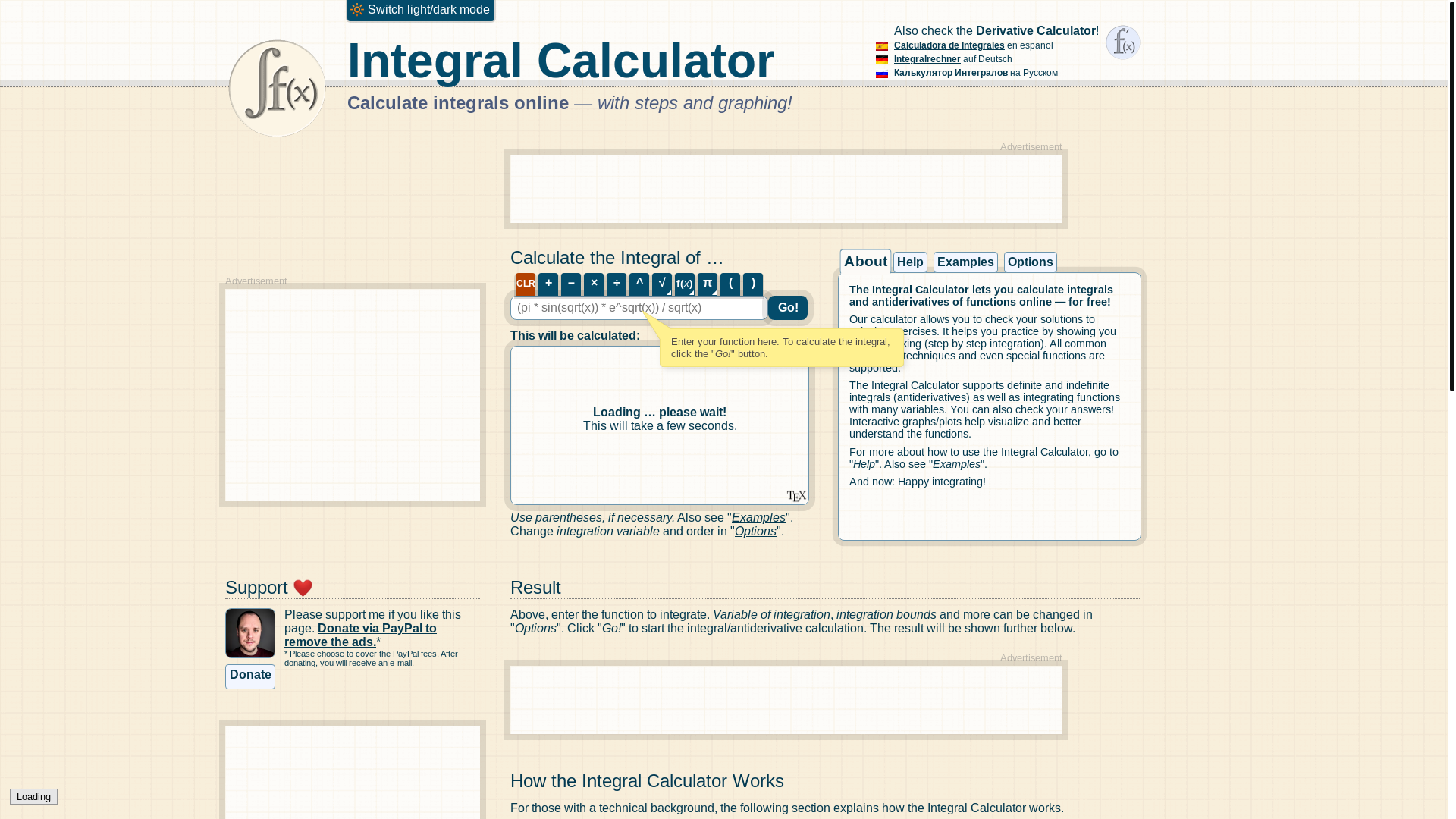 website screenshot of https://www.integral-calculator.com/