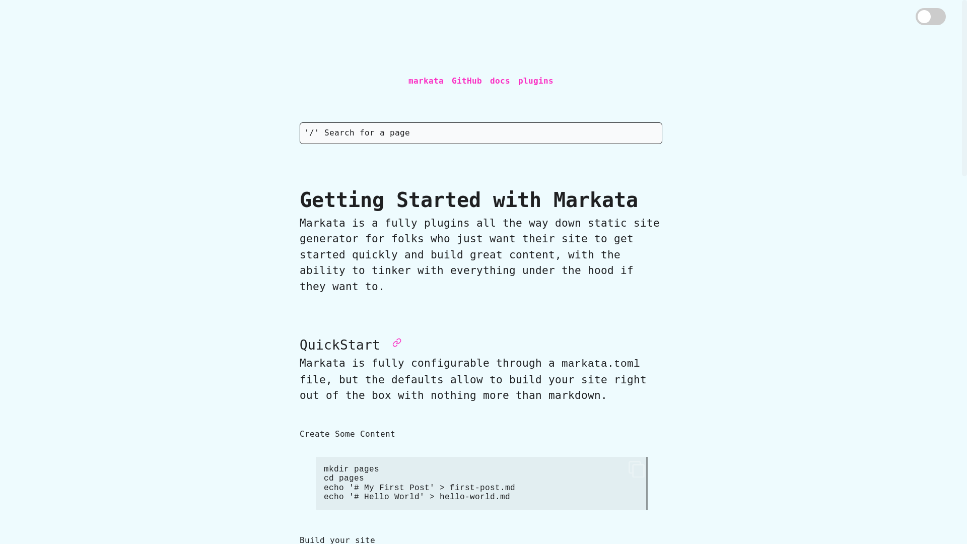 website screenshot of https://markata.pages.dev/