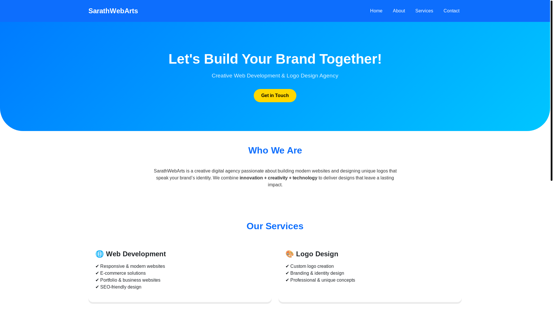 website screenshot of https://sarathwebarts.online/