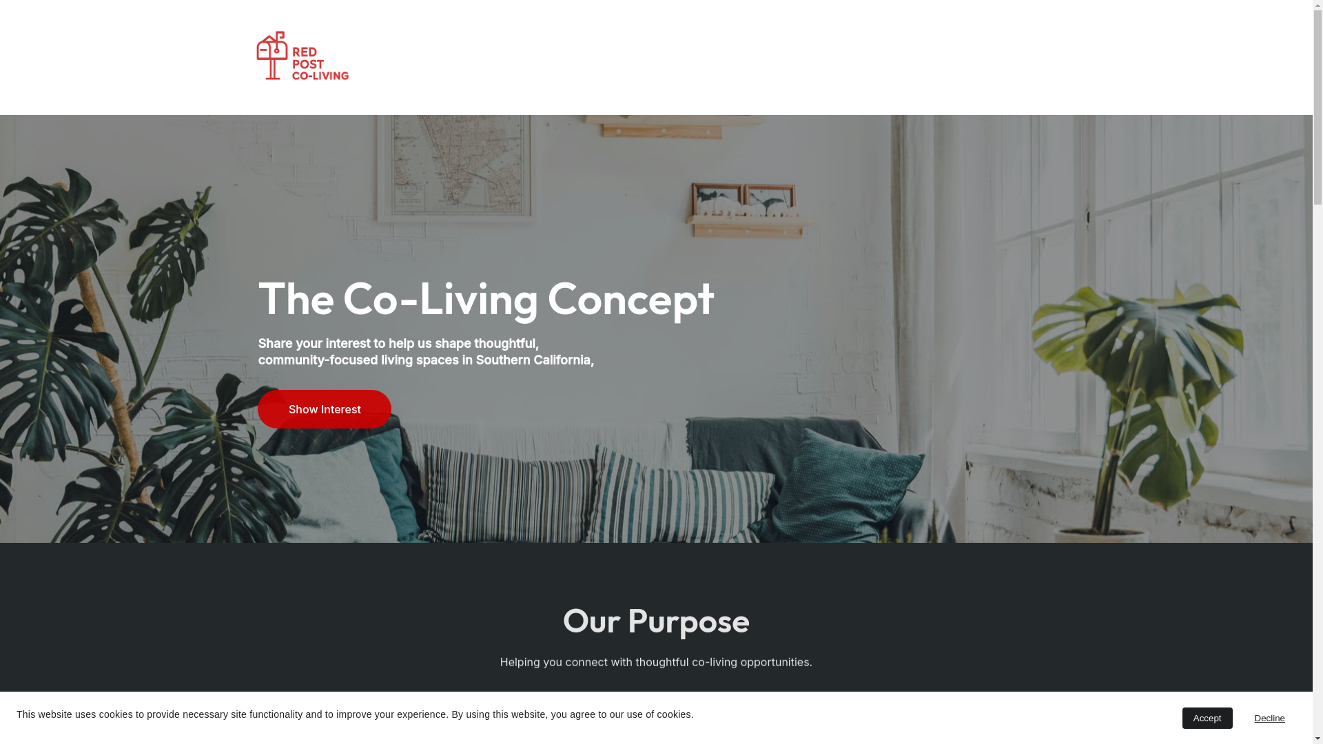website screenshot of https://redpostcoliving.com/