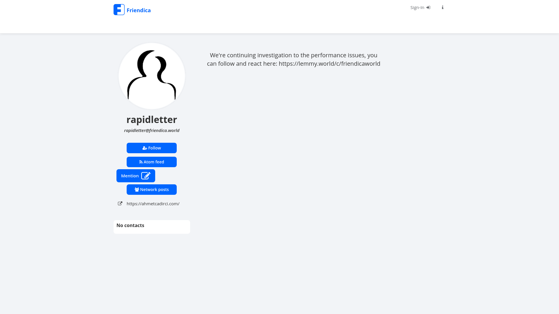 website screenshot of https://friendica.world/profile/rapidletter