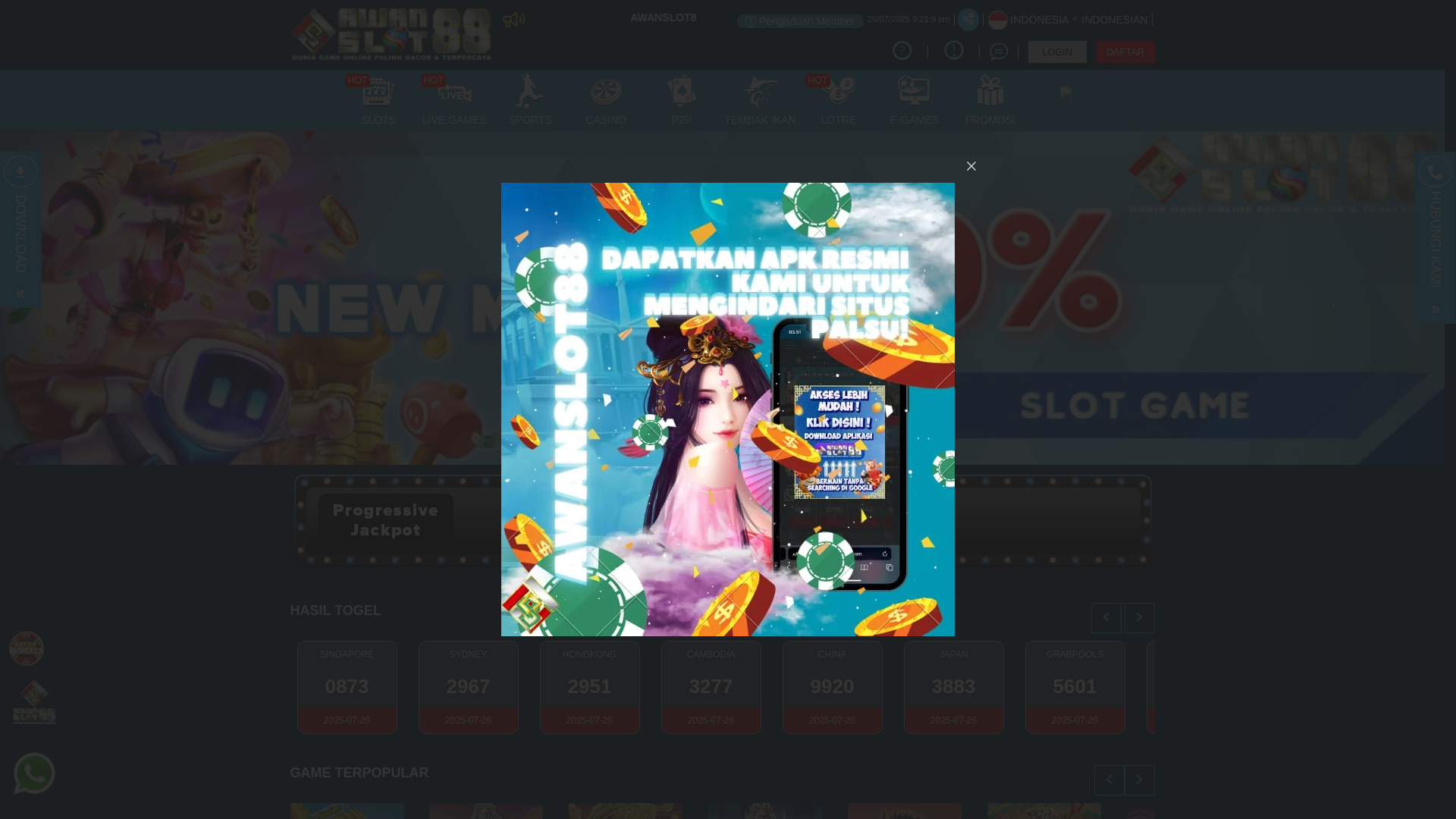 website screenshot of https://awanslot88sp.store/