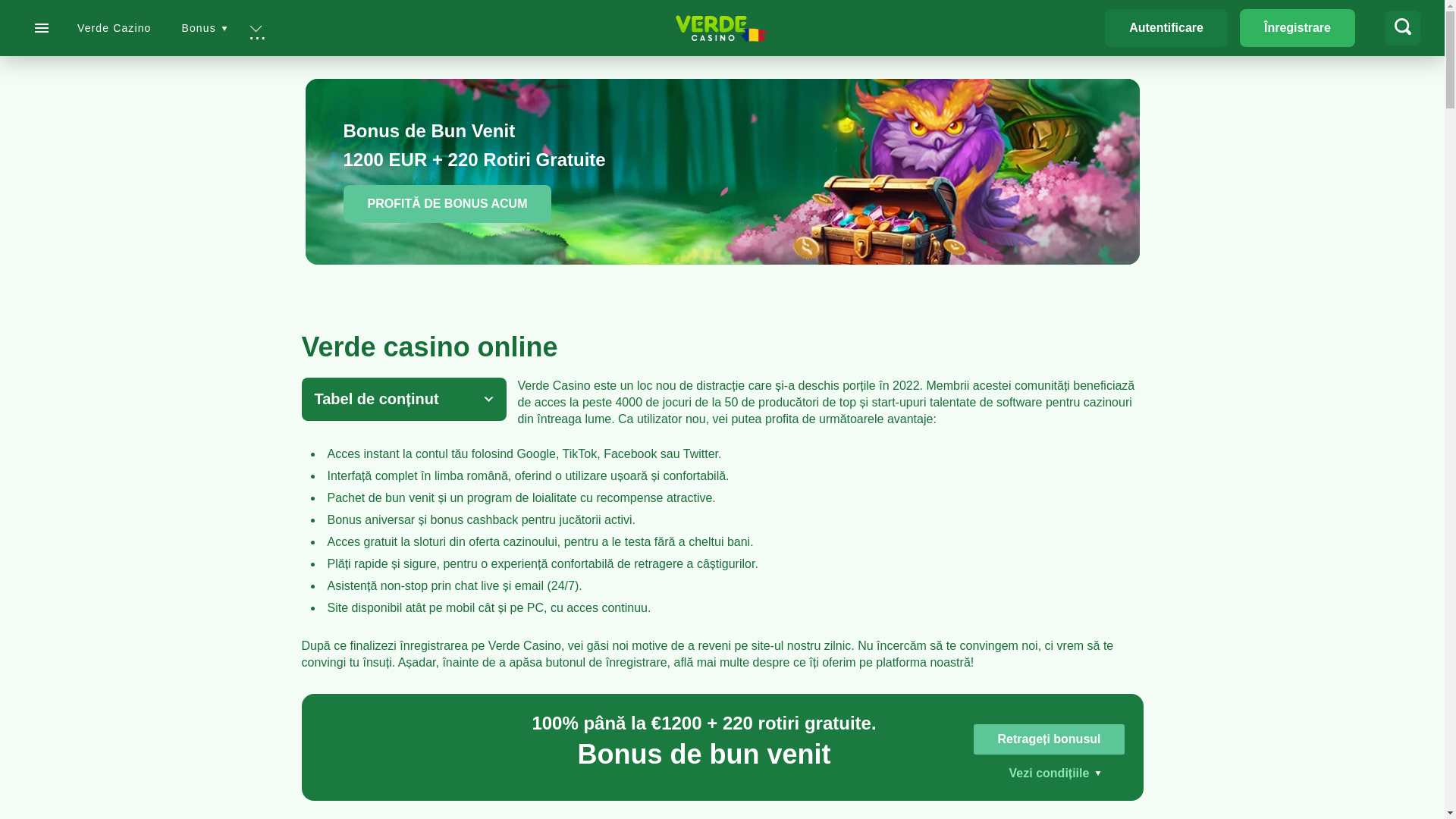 website screenshot of https://cazinoverde.ro/