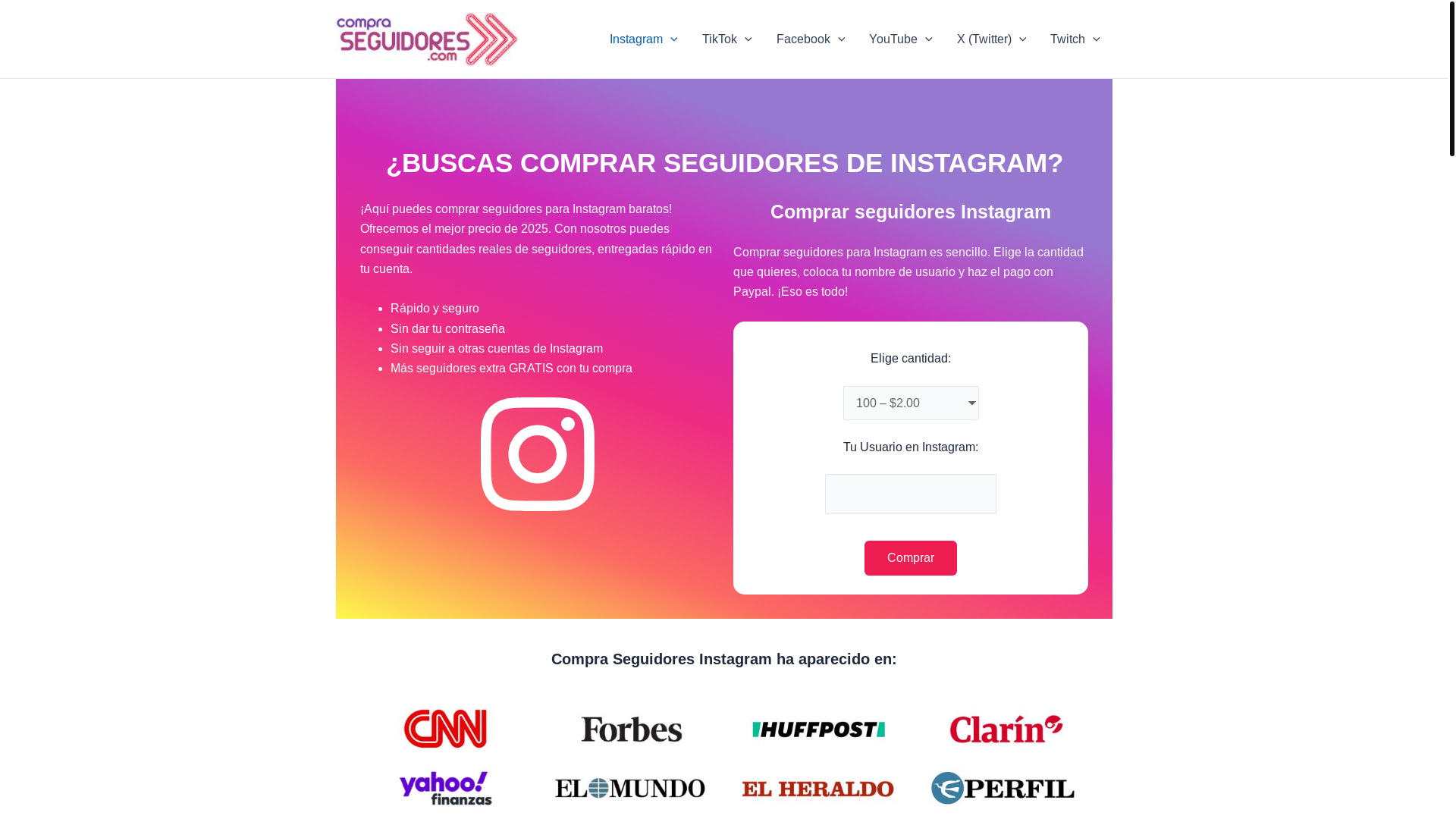 website screenshot of https://instagram.compraseguidores.com