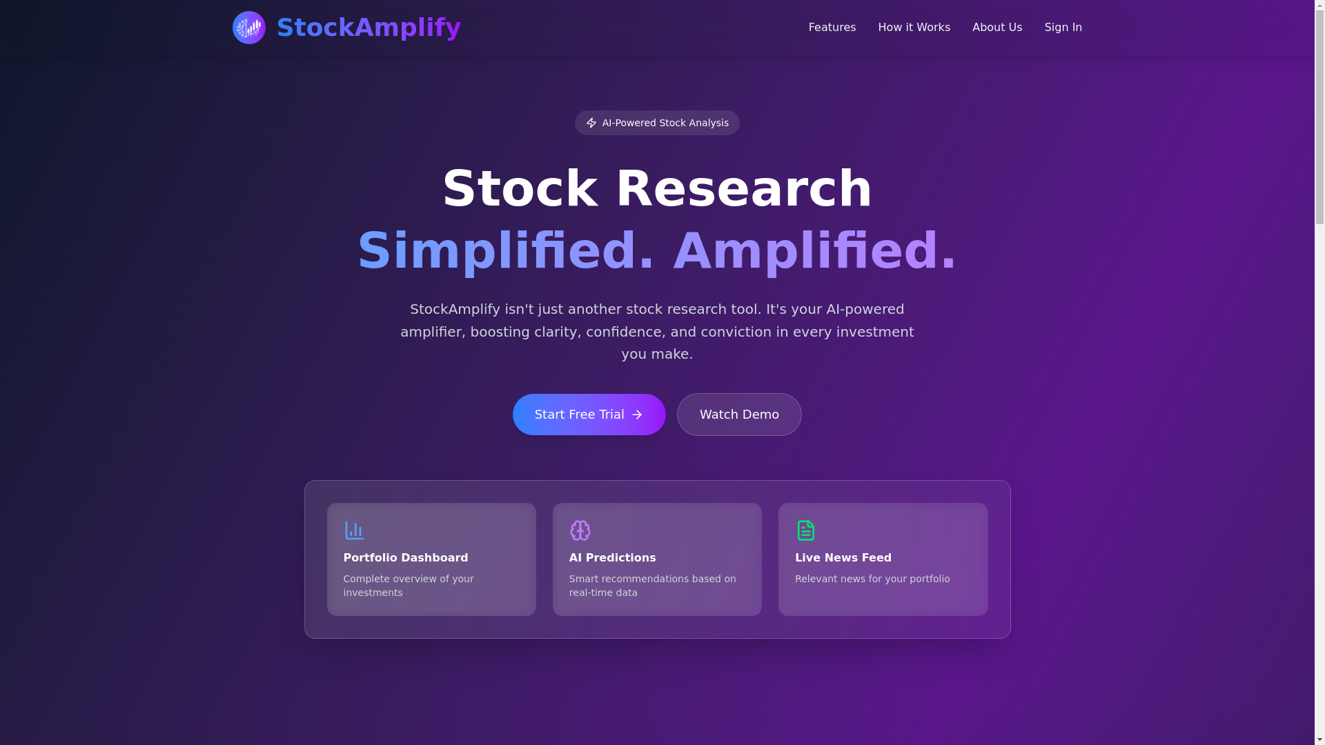website screenshot of https://stockamplify.com/