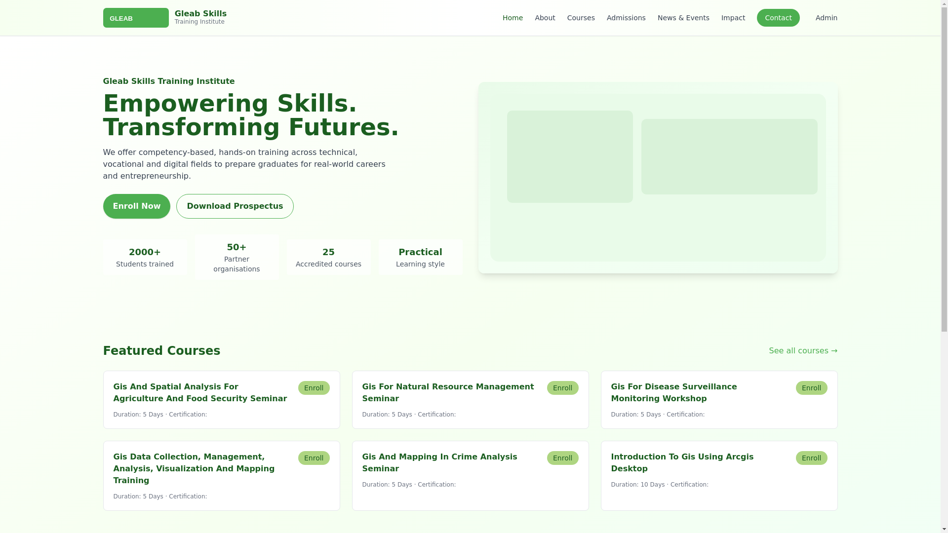 website screenshot of https://gleabskillstraininginstitute.ac.ke/