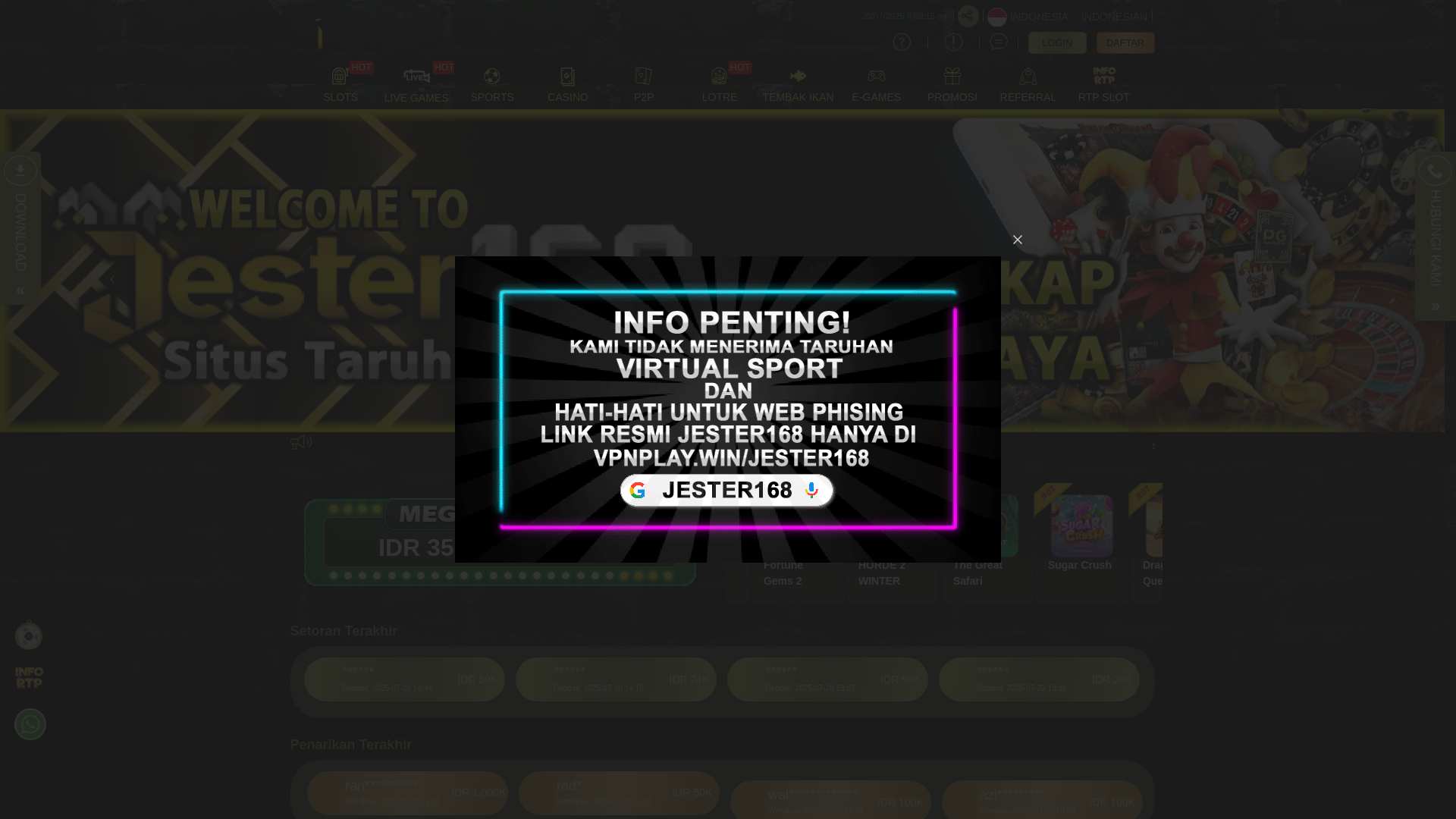 website screenshot of https://kalongelite168.site/
