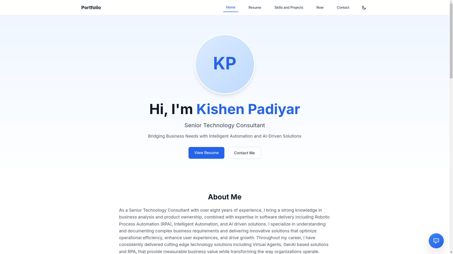 website screenshot of https://kishenpadiyar.com/