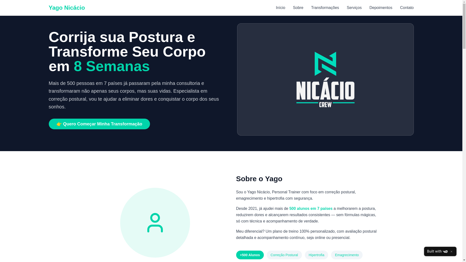 website screenshot of https://yagonicacio.com.br/