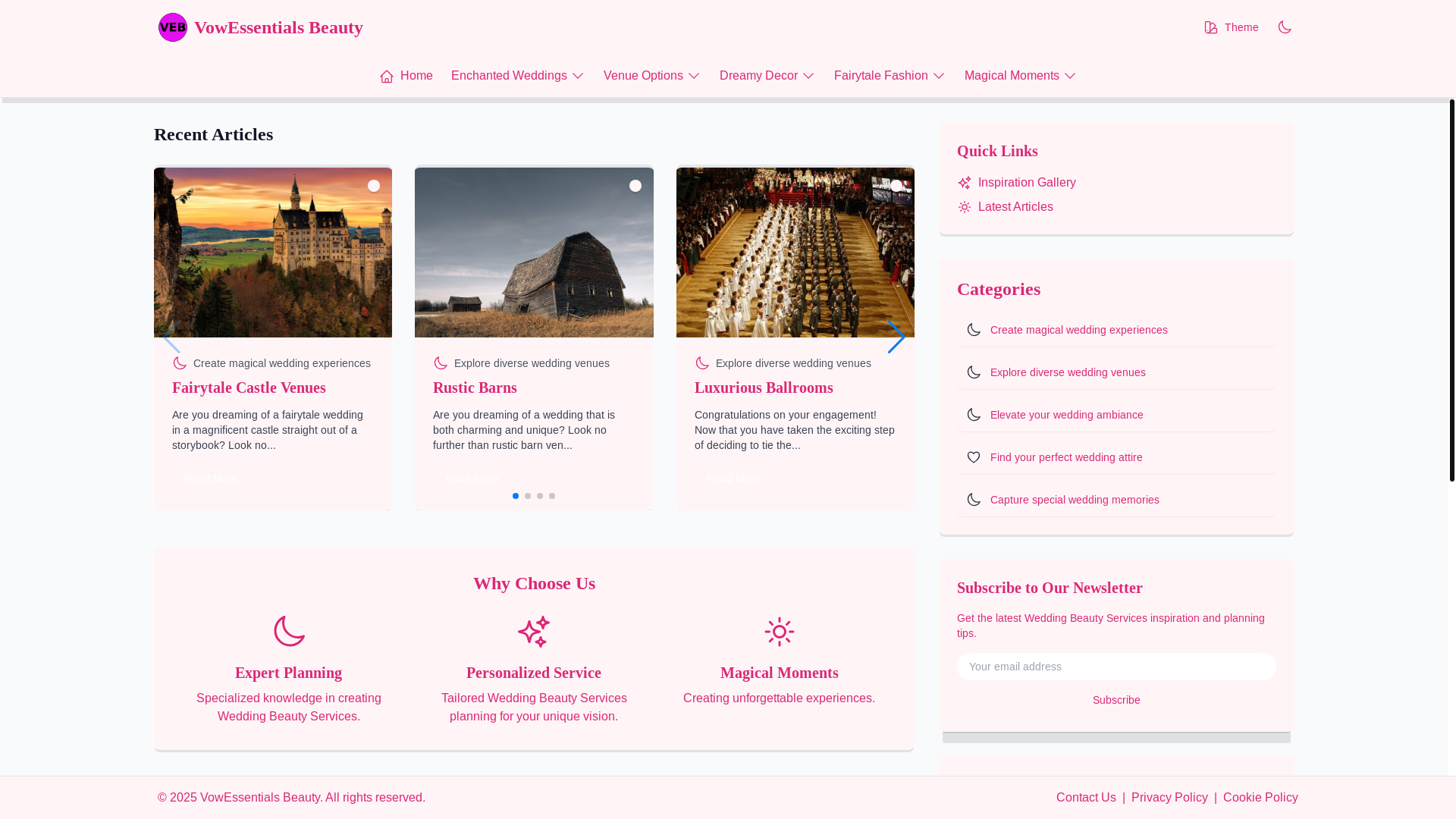 website screenshot of https://weddingvowessentials.beauty/