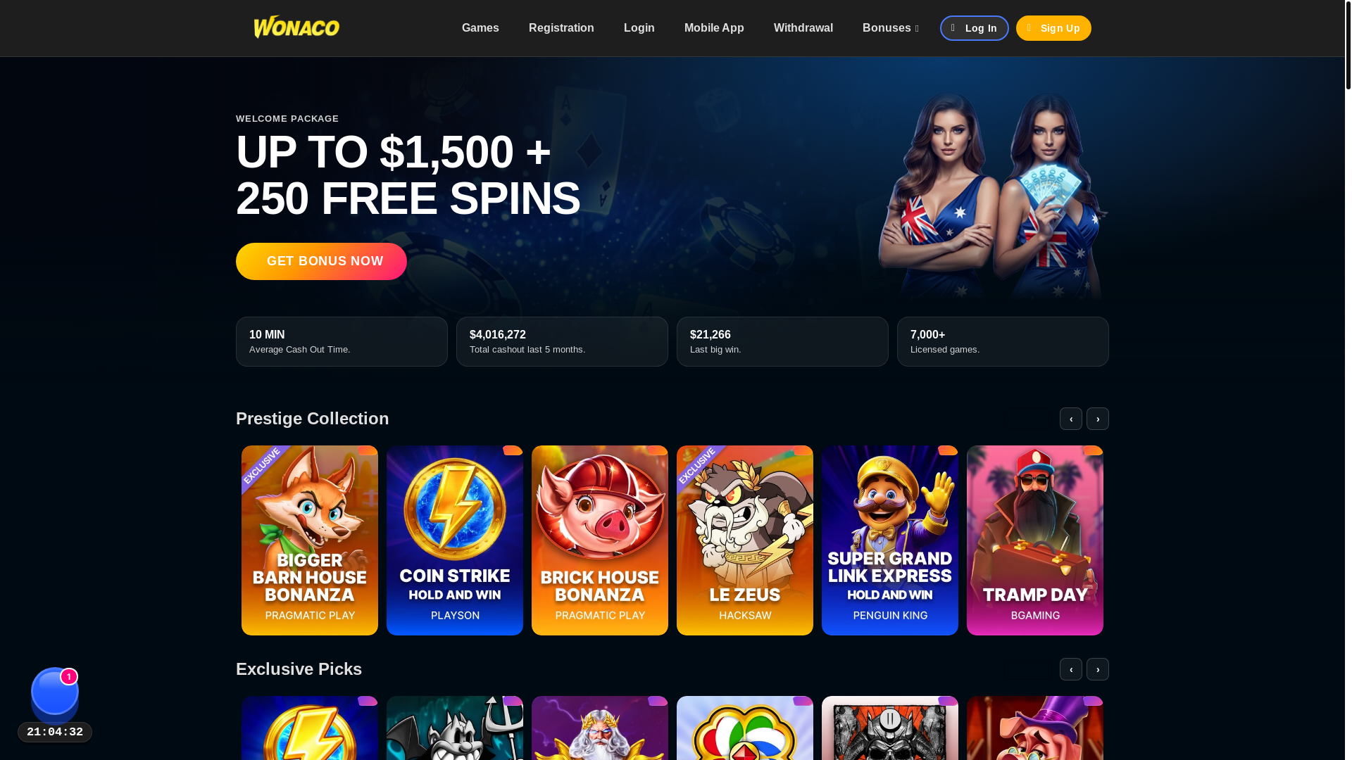 website screenshot of https://wonaco-casino.bet/