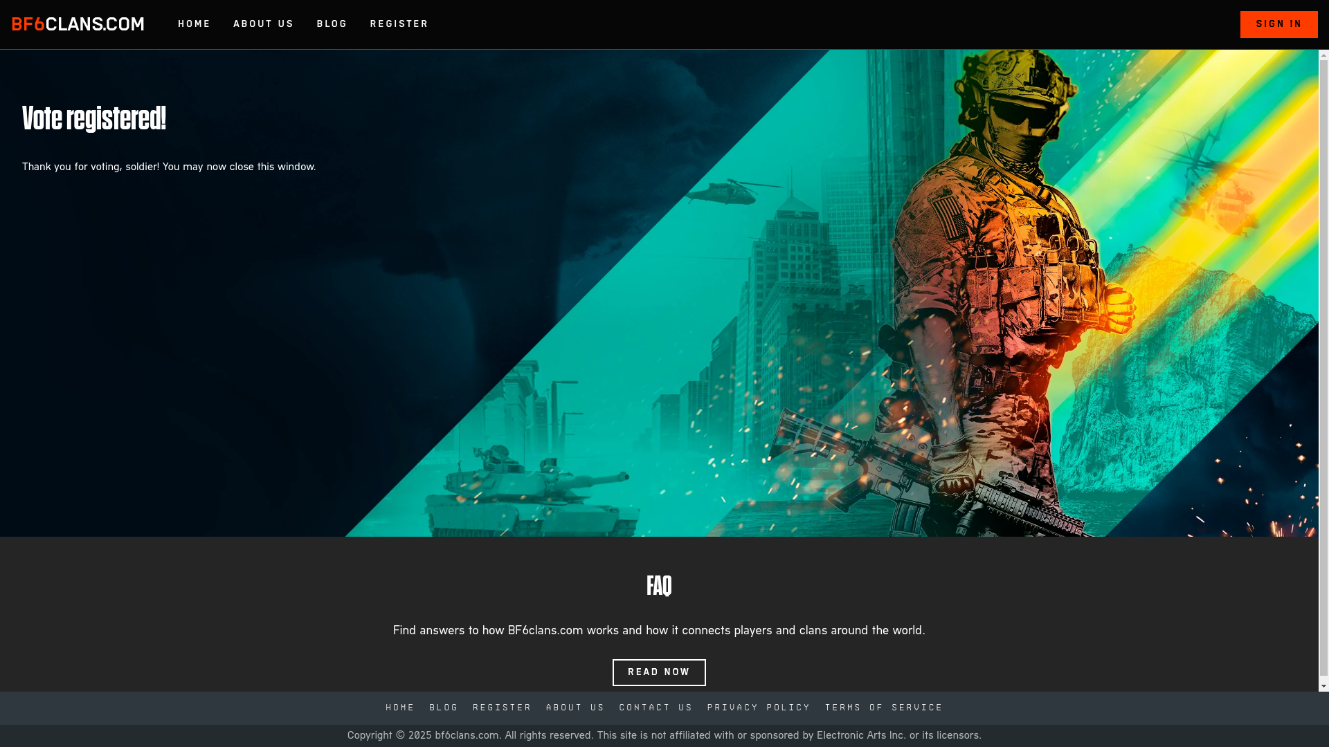 website screenshot of https://bf6clans.com/vote?id=169