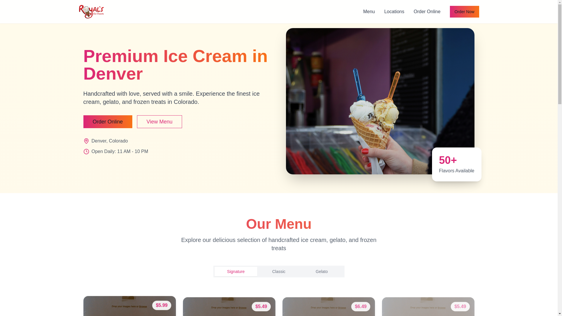 website screenshot of https://royalsicecream.online/