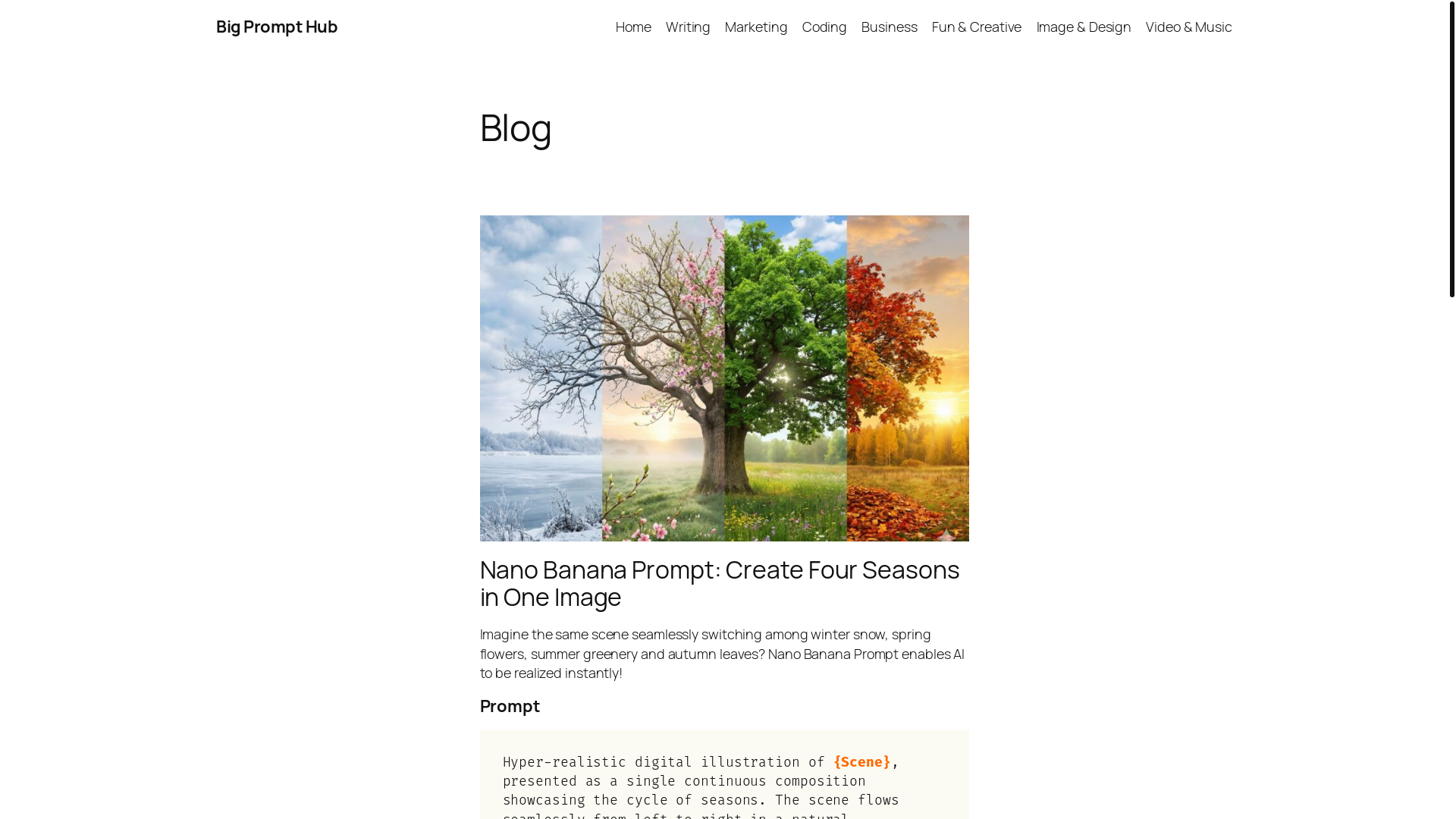 website screenshot of https://bigprompthub.com/