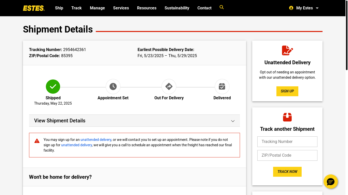 website screenshot of https://estes.delivery/h/2954642361/85395