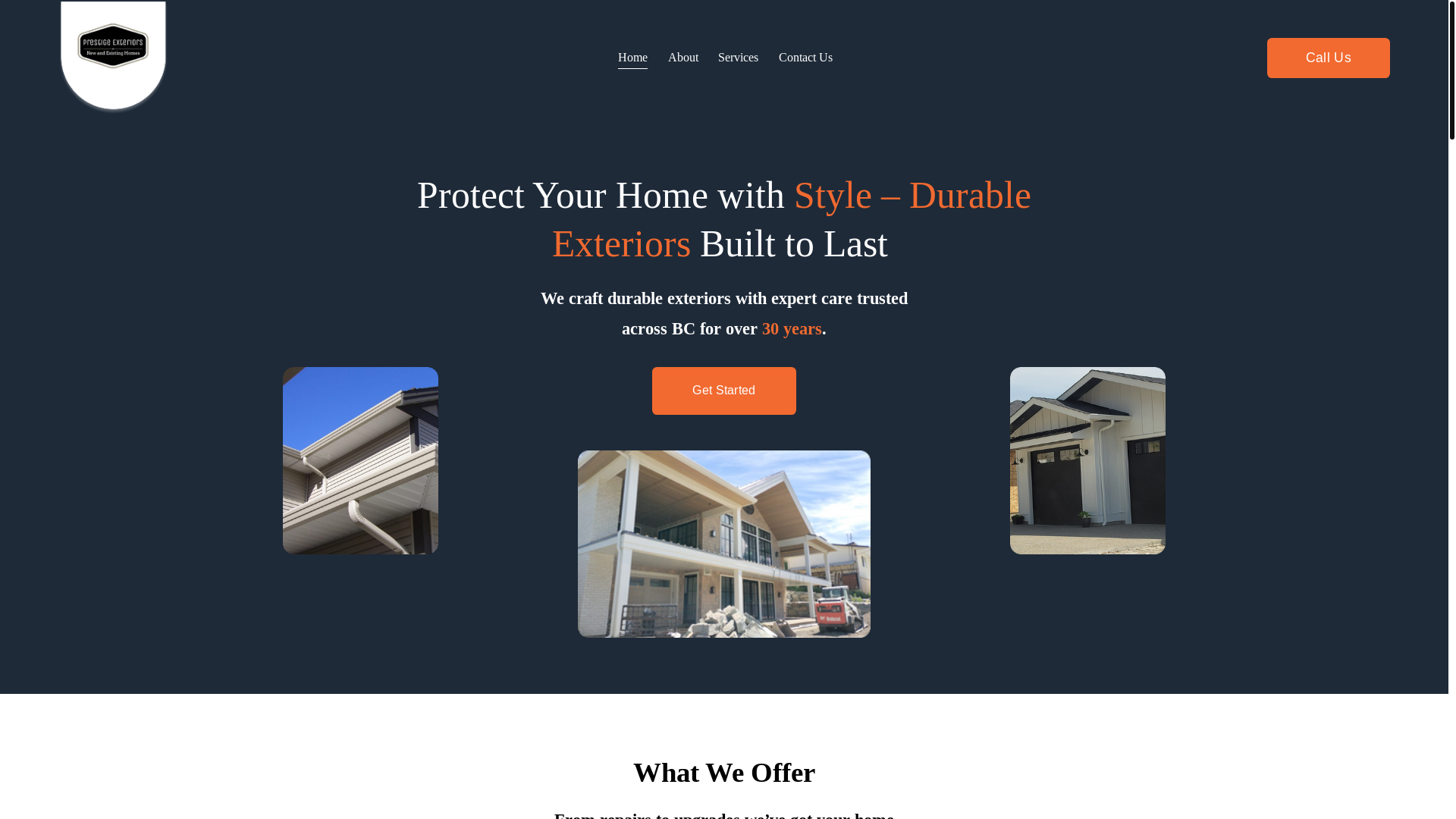 website screenshot of https://prestigeexteriorskelowna.com/