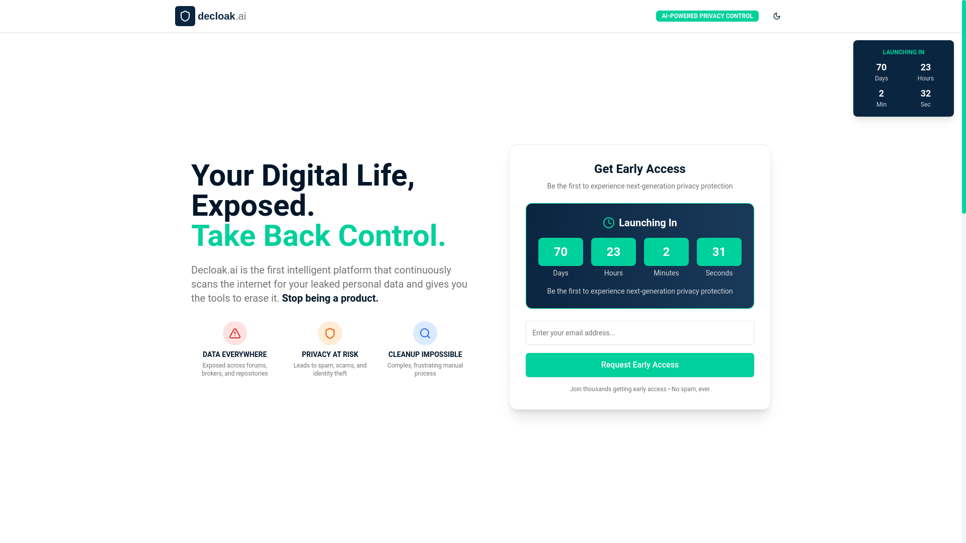 website screenshot of https://decloak.ai/