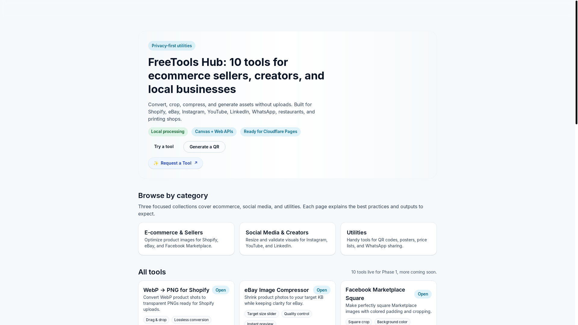 website screenshot of https://freetools-hub.com/