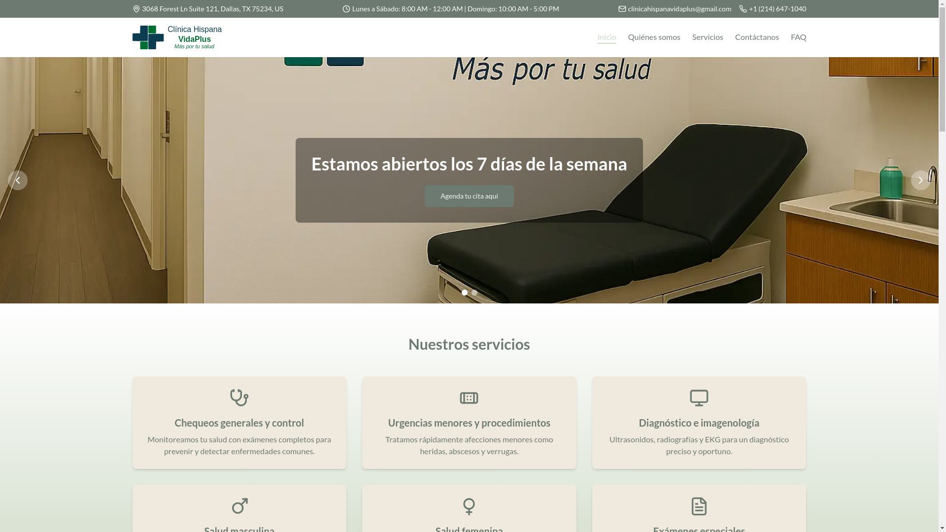 website screenshot of https://clinicahispanavidaplus.com/
