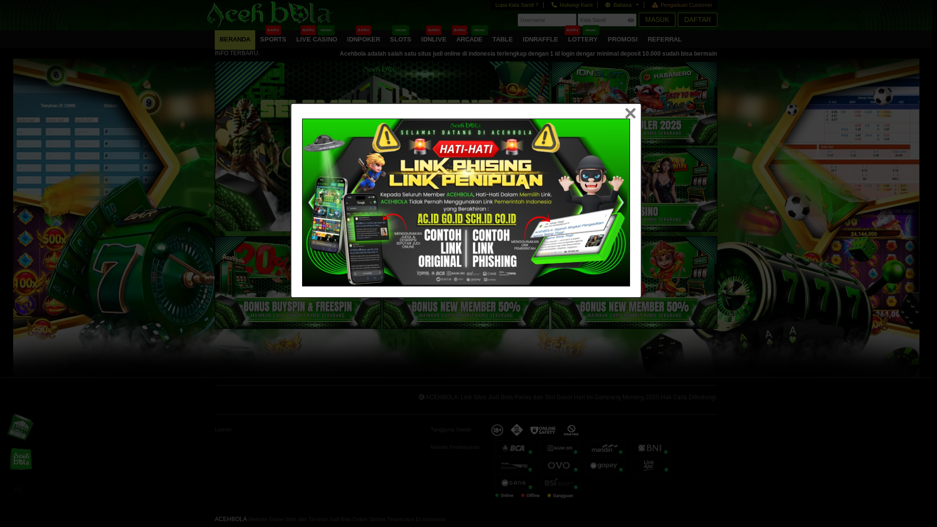 website screenshot of https://acehboladuniaslot.com/