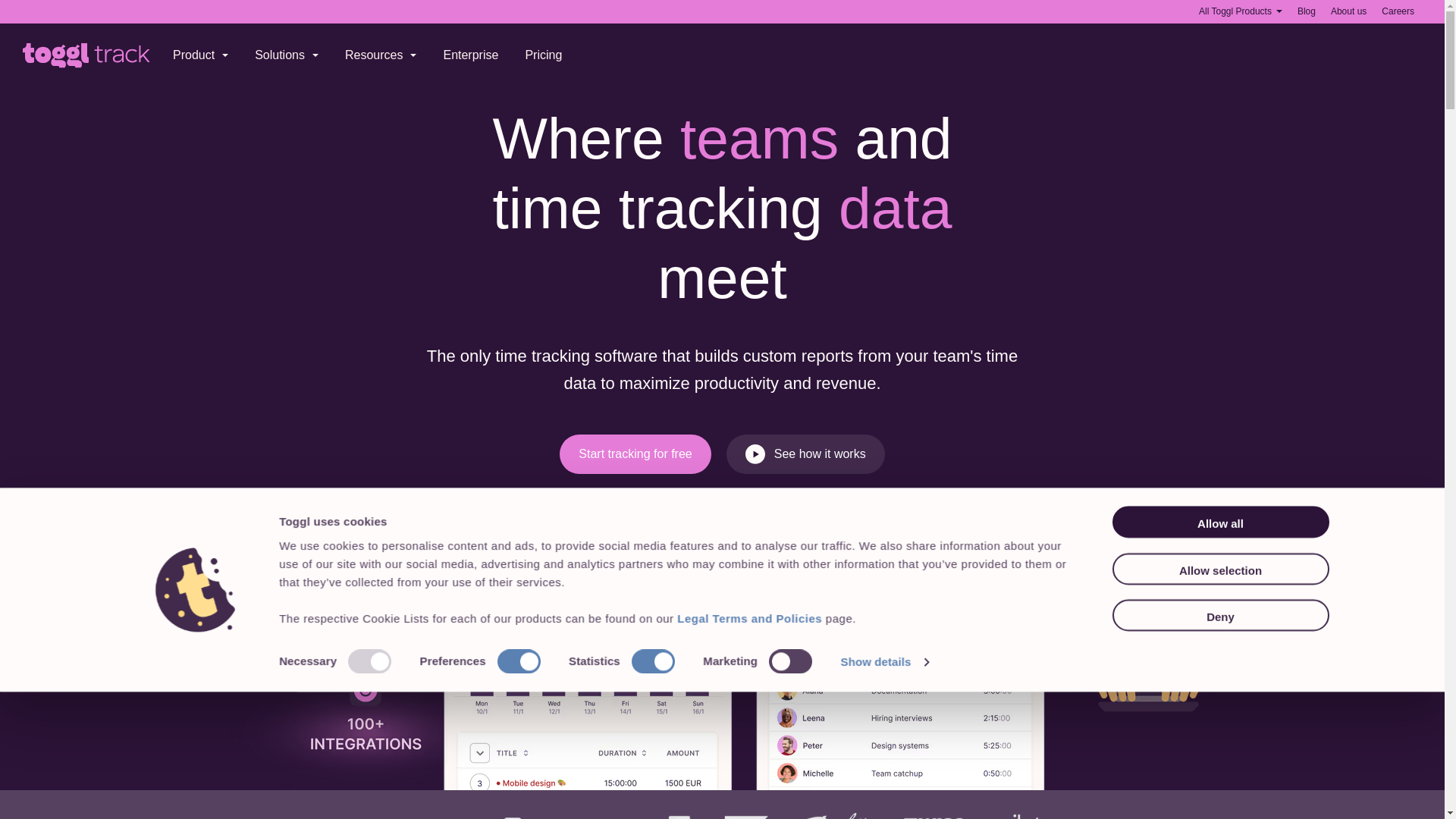 website screenshot of https://toggl.com/
