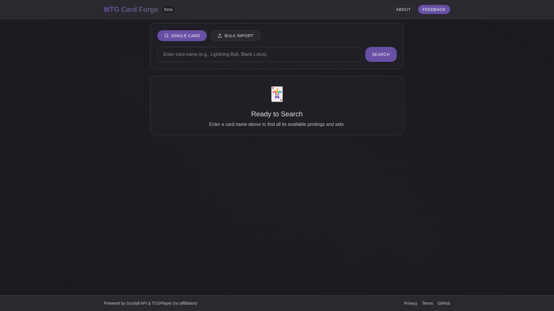 website screenshot of https://mtg-card-forge-staging.pages.dev/