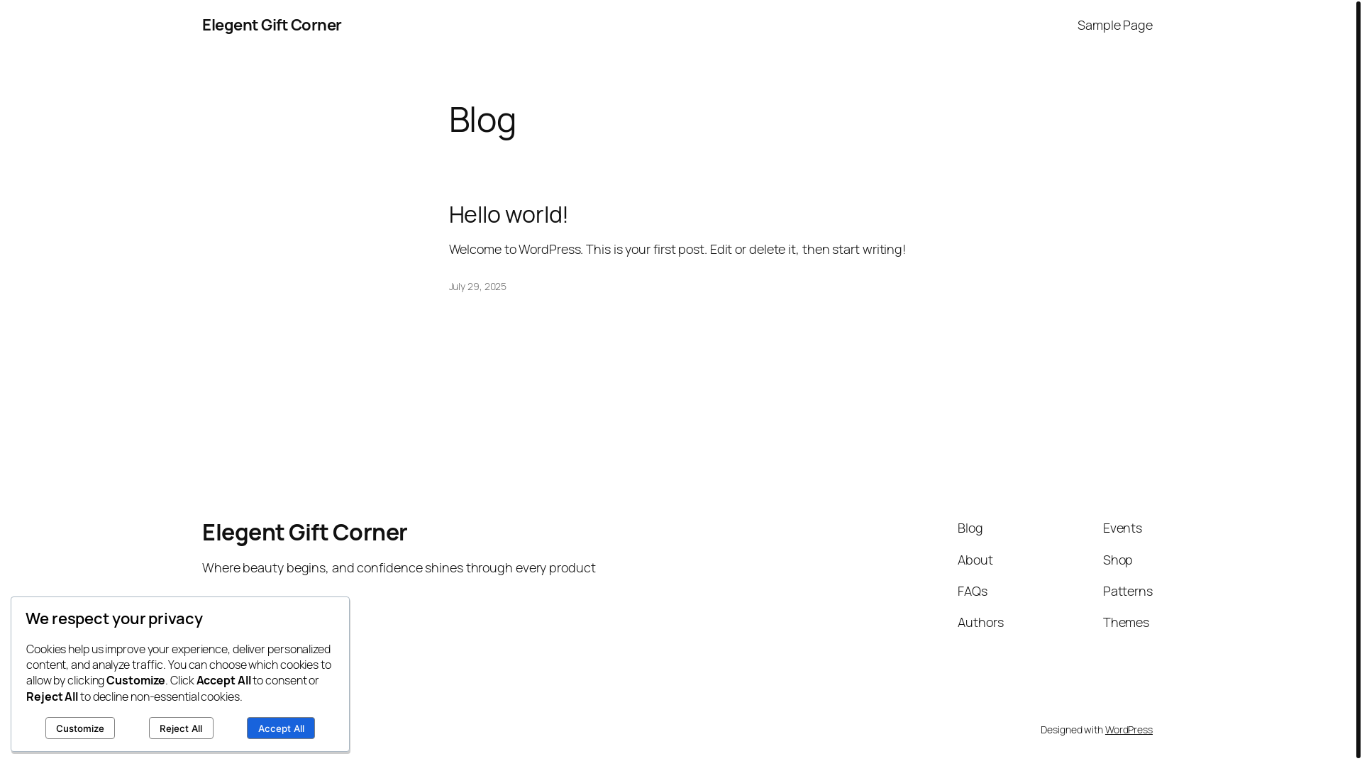 website screenshot of https://elegentgiftcorner.com/