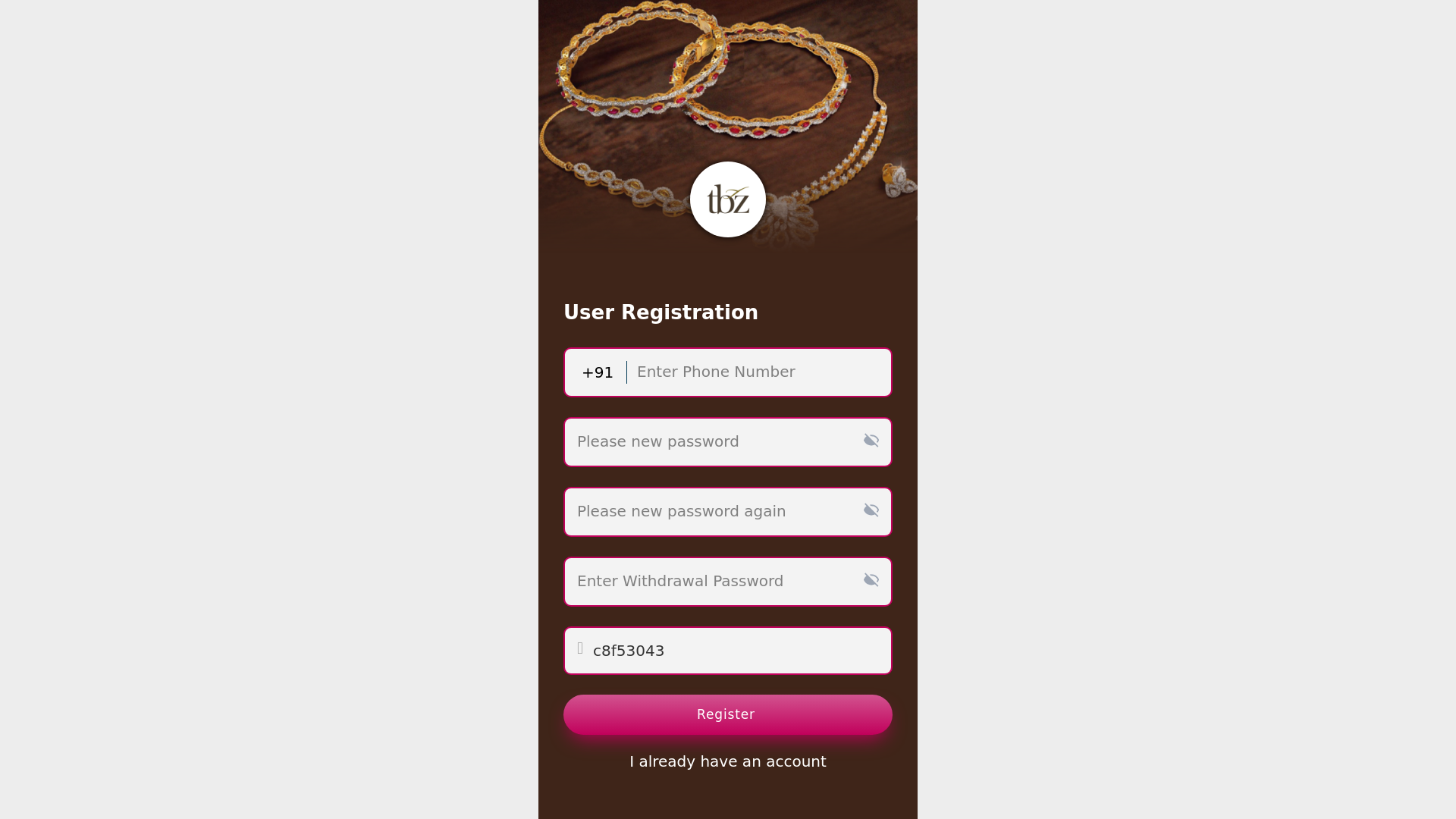 website screenshot of https://www.tbwoooxmcnnqqmskw.com/h5/#/pages/login/reset?inviteCode=c8f53043