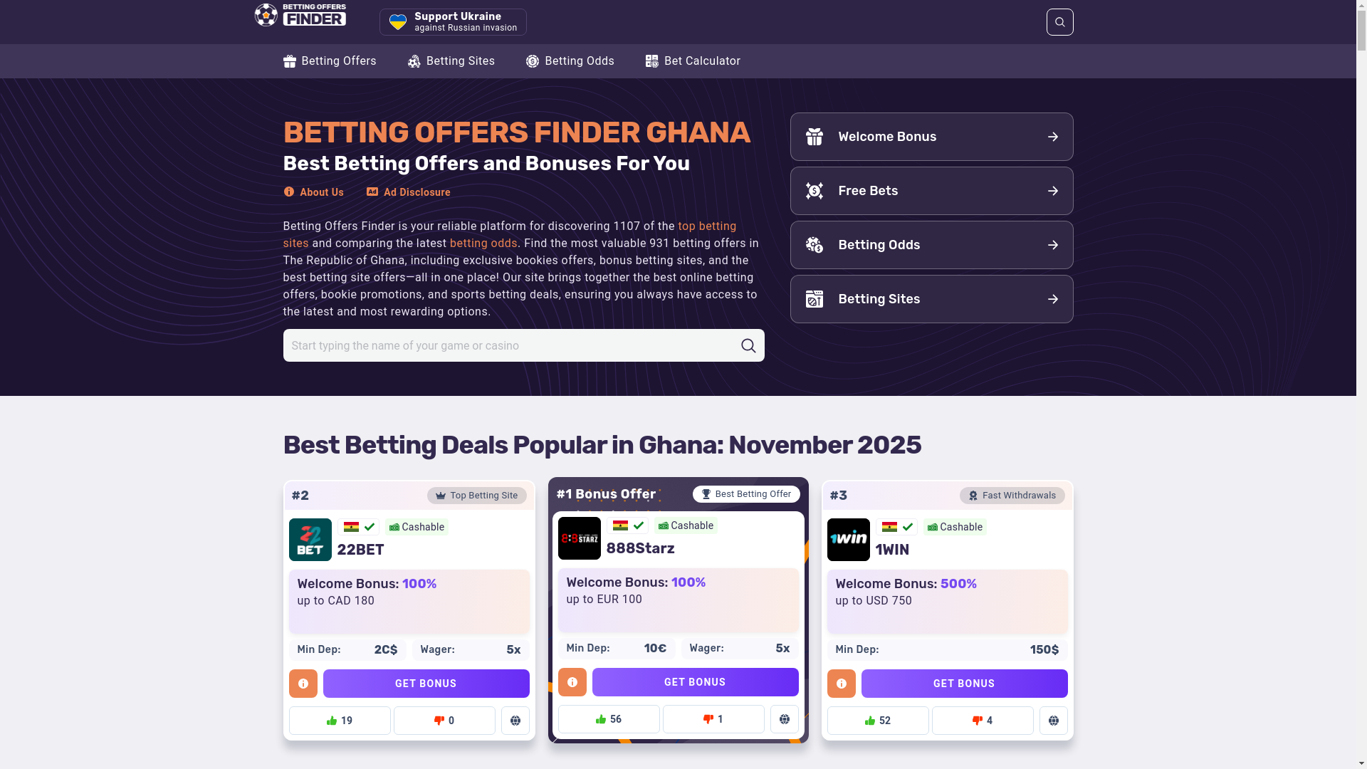 website screenshot of https://ghana-bettingoffersfinder.site/