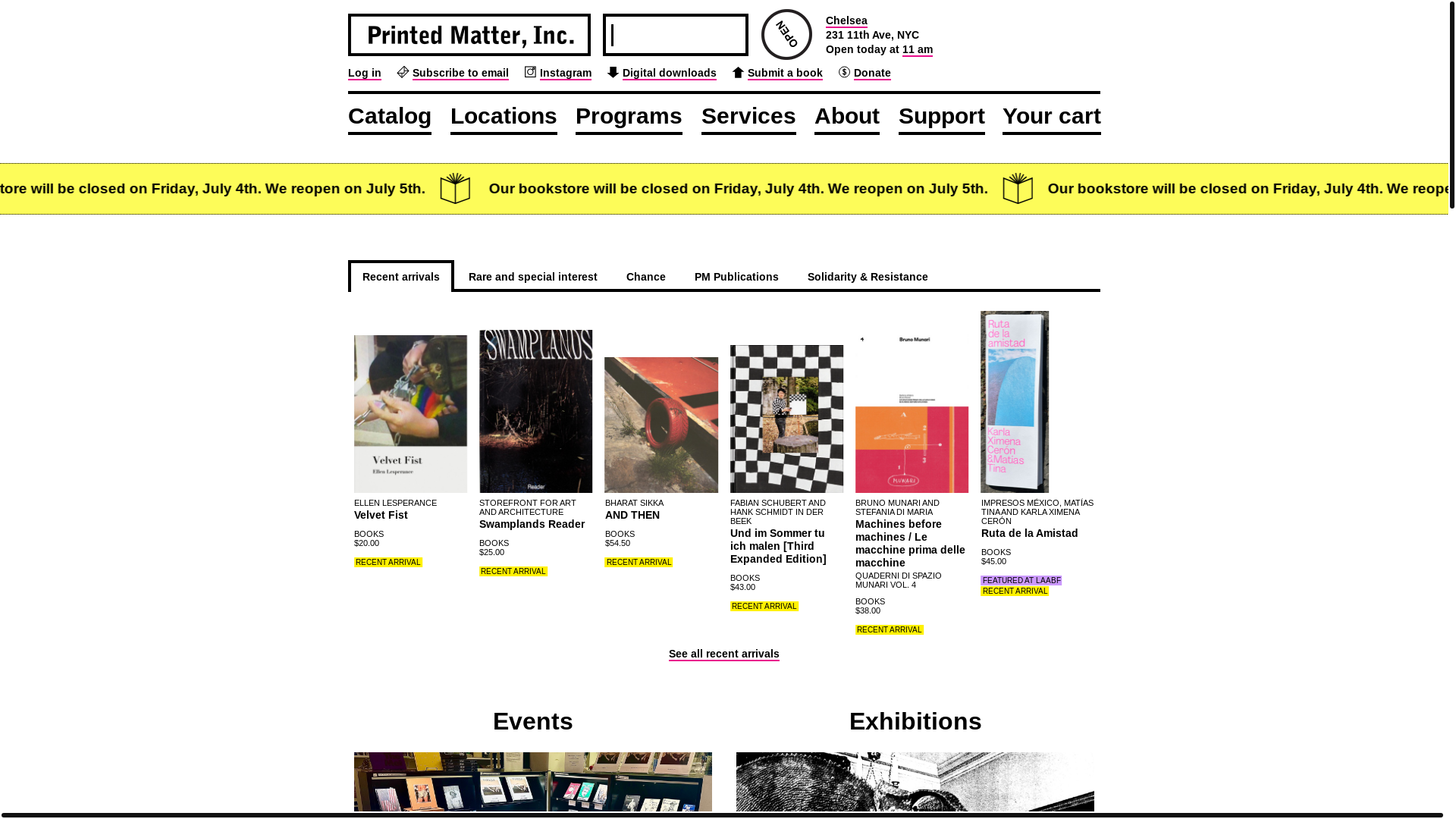 website screenshot of https://www.printedmatter.org/