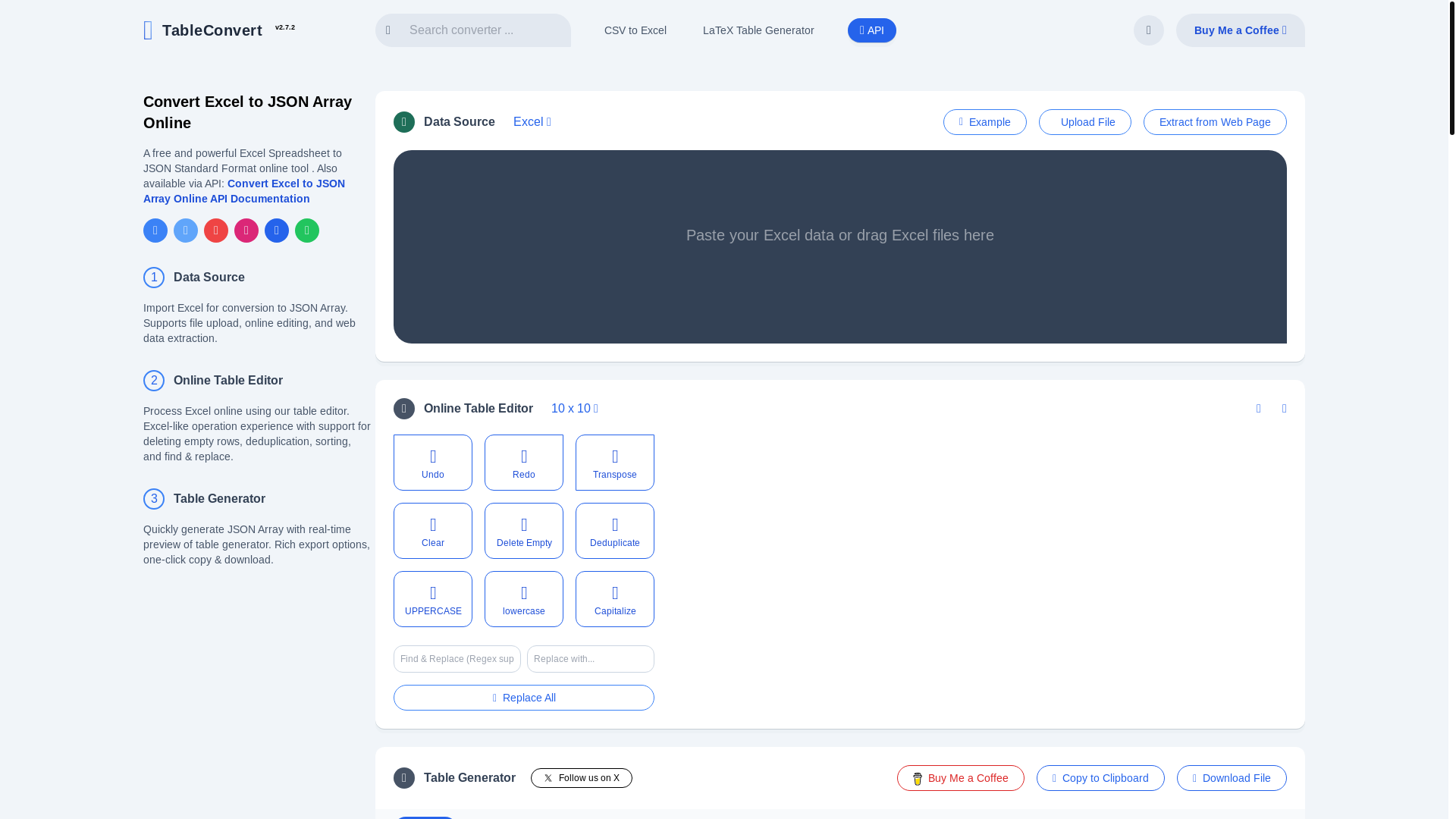 website screenshot of https://tableconvert.com