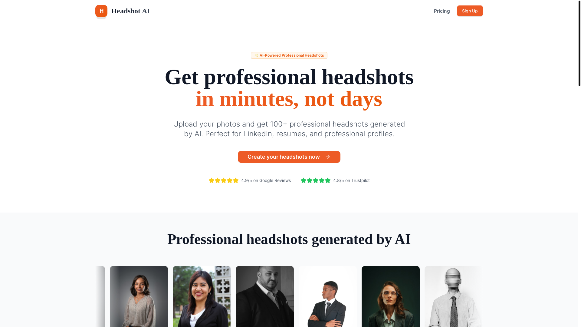 website screenshot of https://headshots-ai.me/