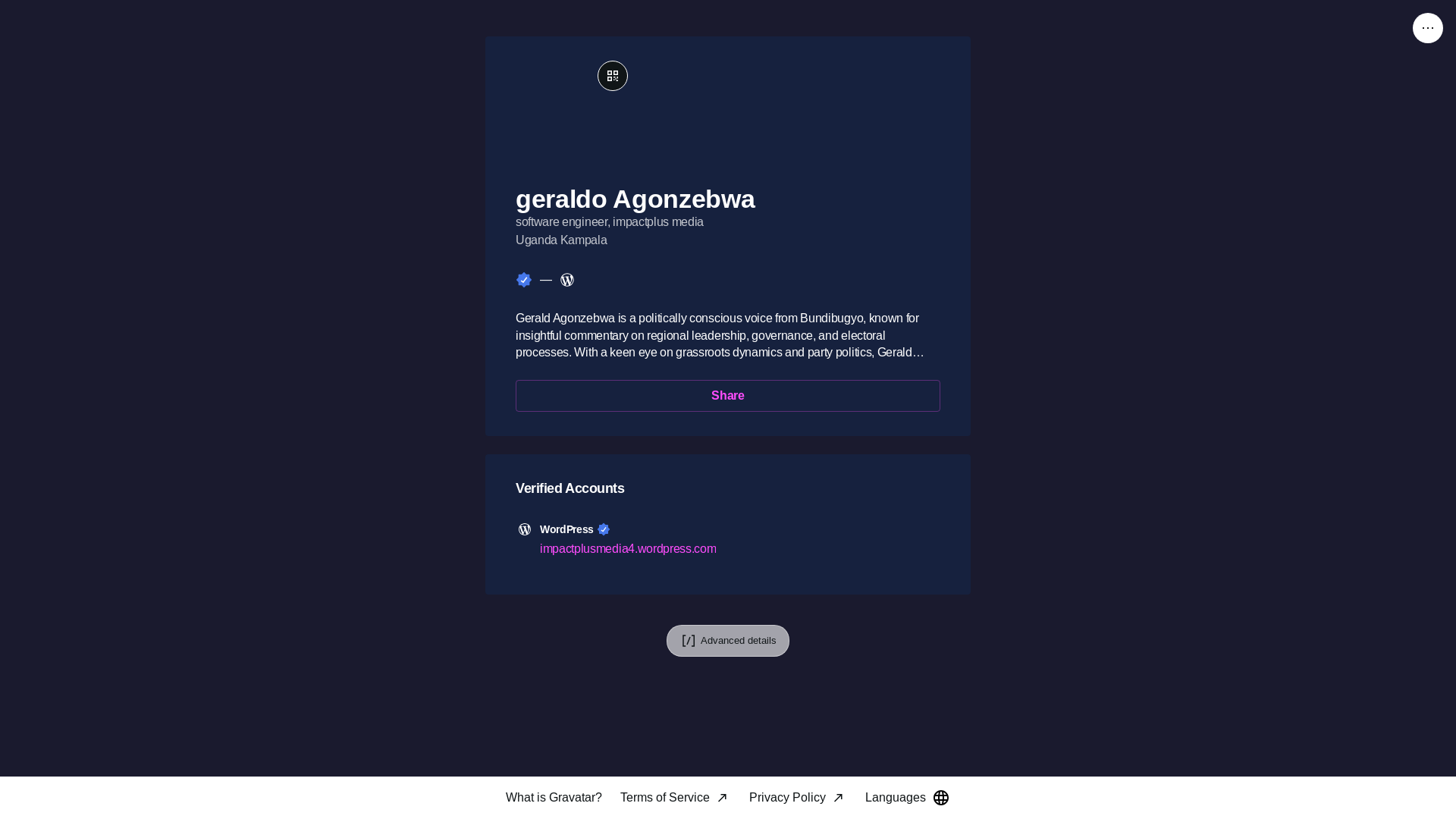 website screenshot of https://geraldoagonzebwa.link/