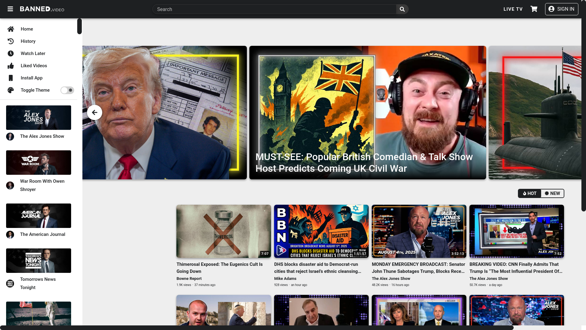 website screenshot of http://banned.video