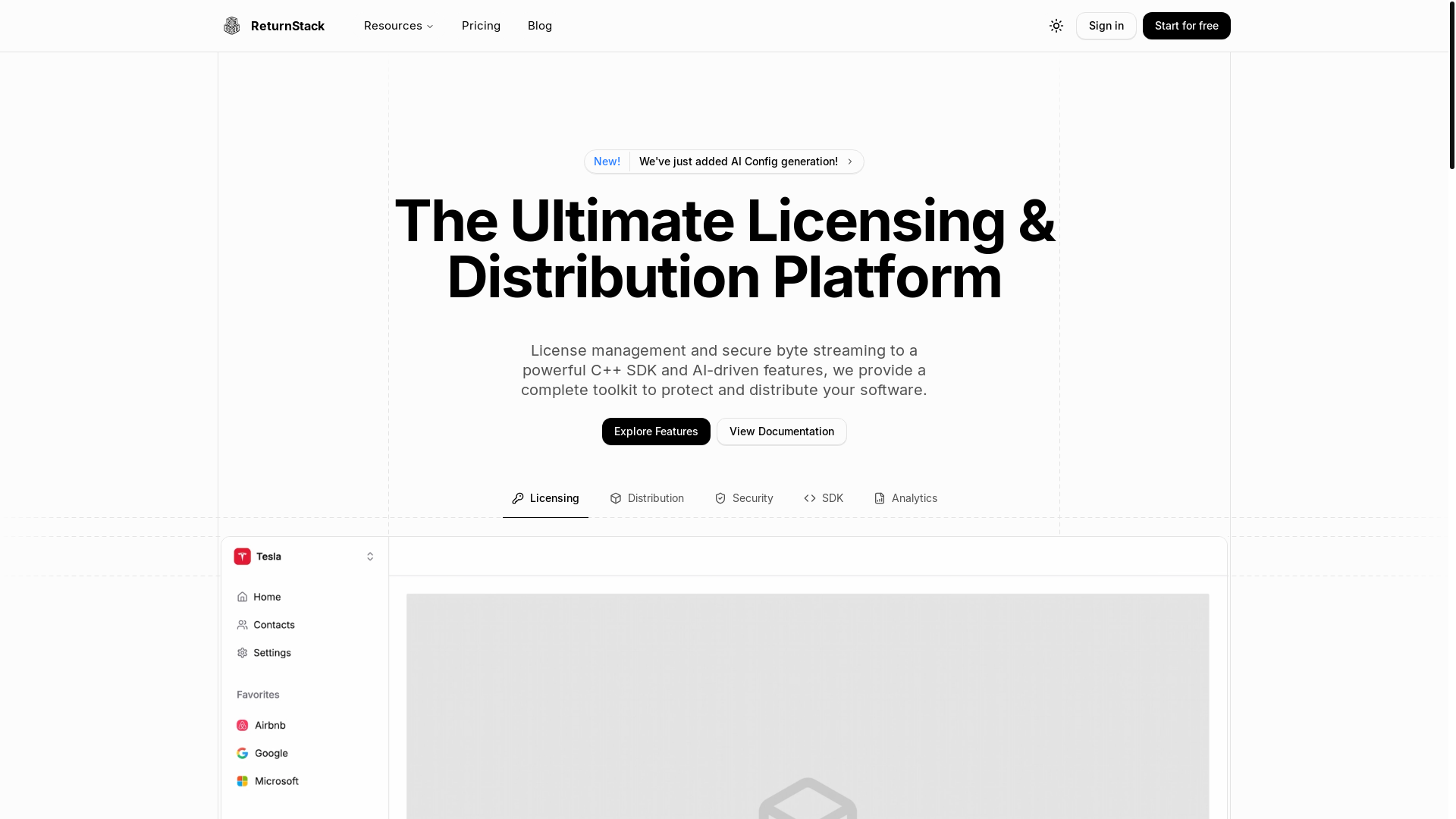 website screenshot of https://returnstack.dev/