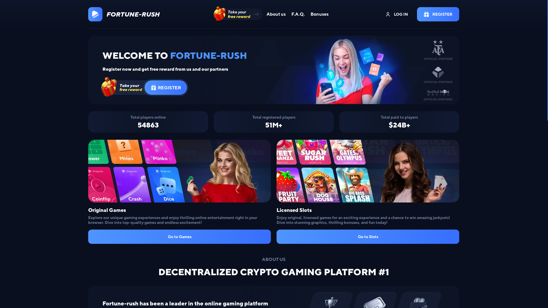 website screenshot of https://fortune-rush.com/