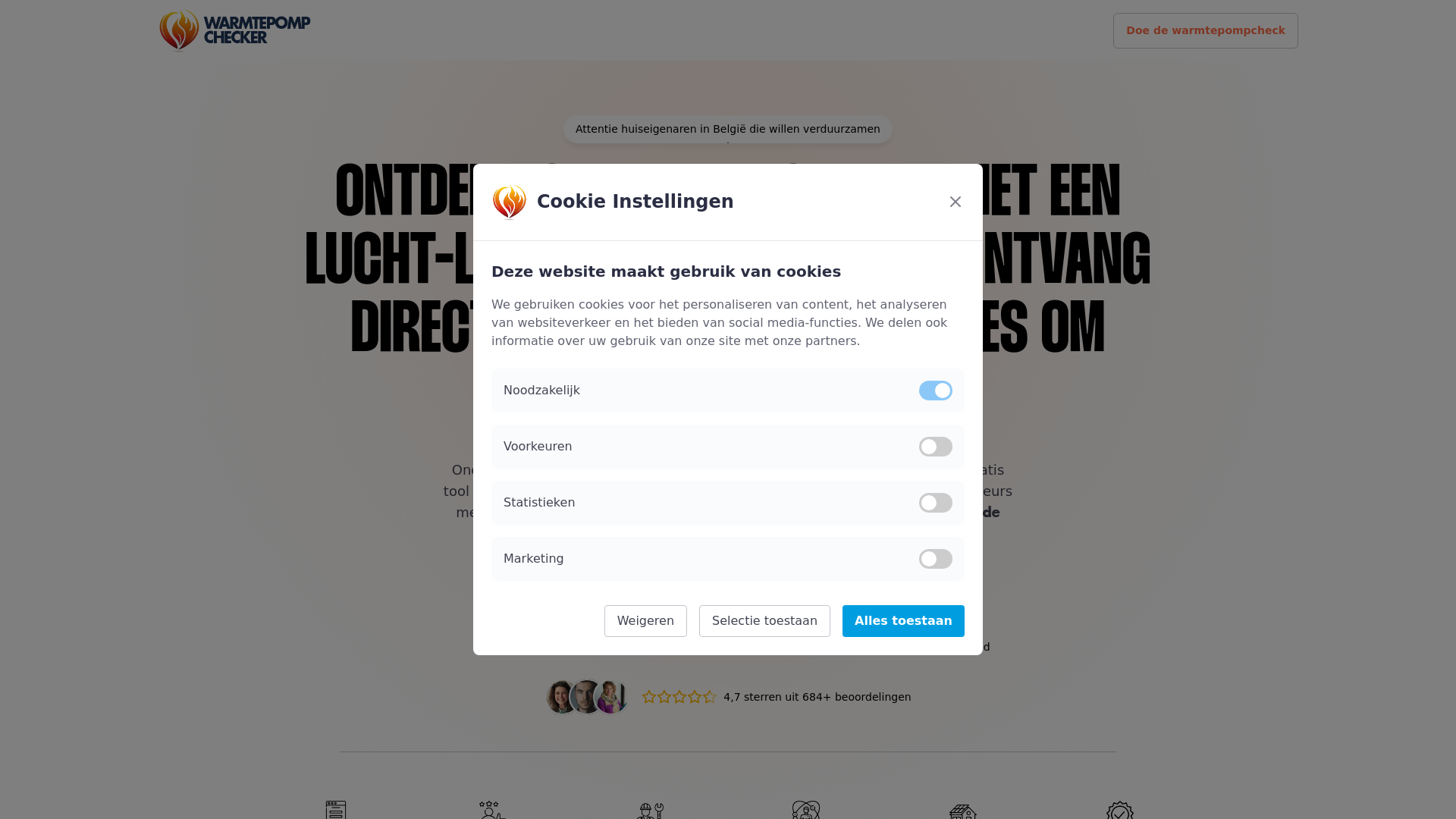 website screenshot of https://dewarmtepompchecker.be/